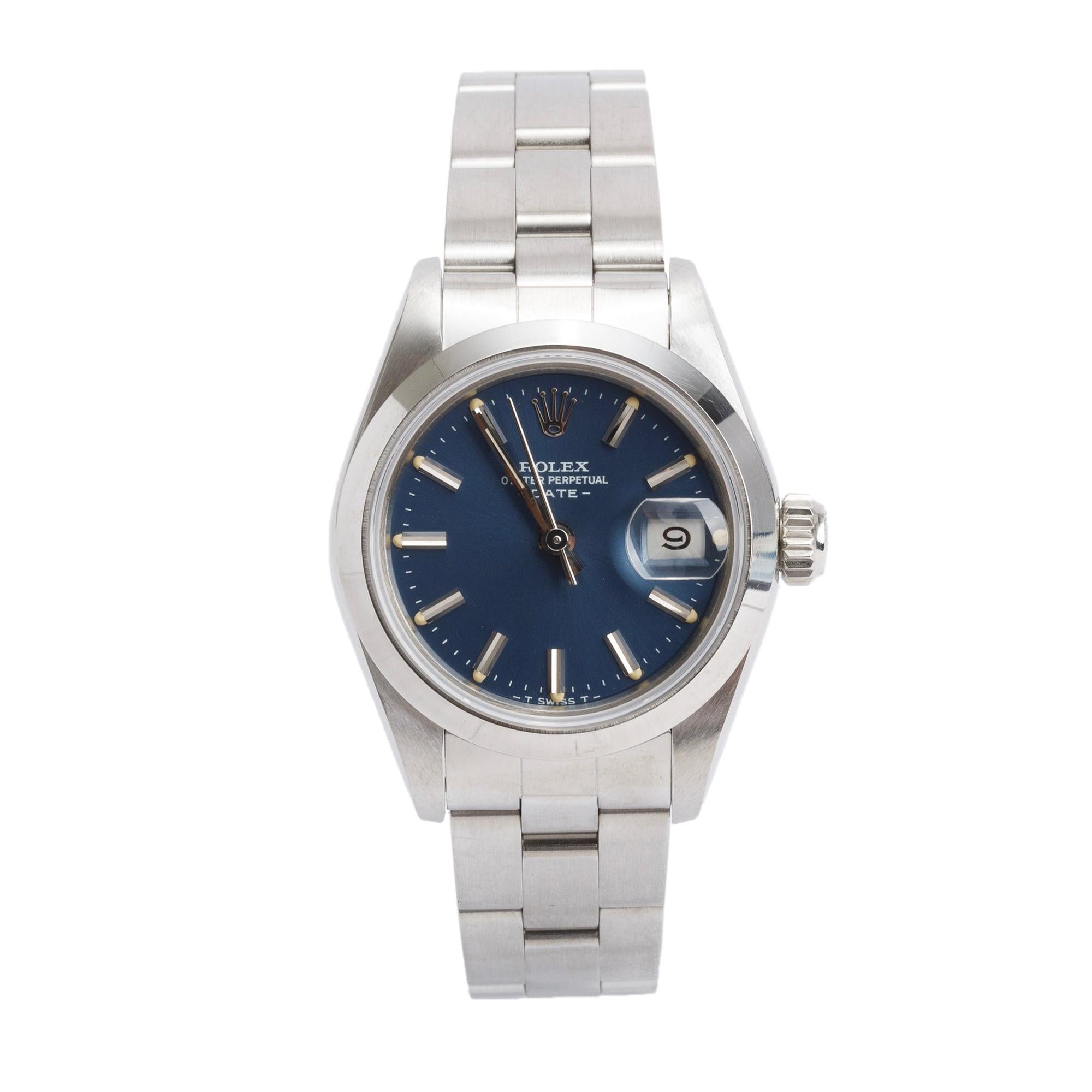 Rolex Stainless Steel Blue Dial Oyster Perpetual Date 26 MM Watch 69160