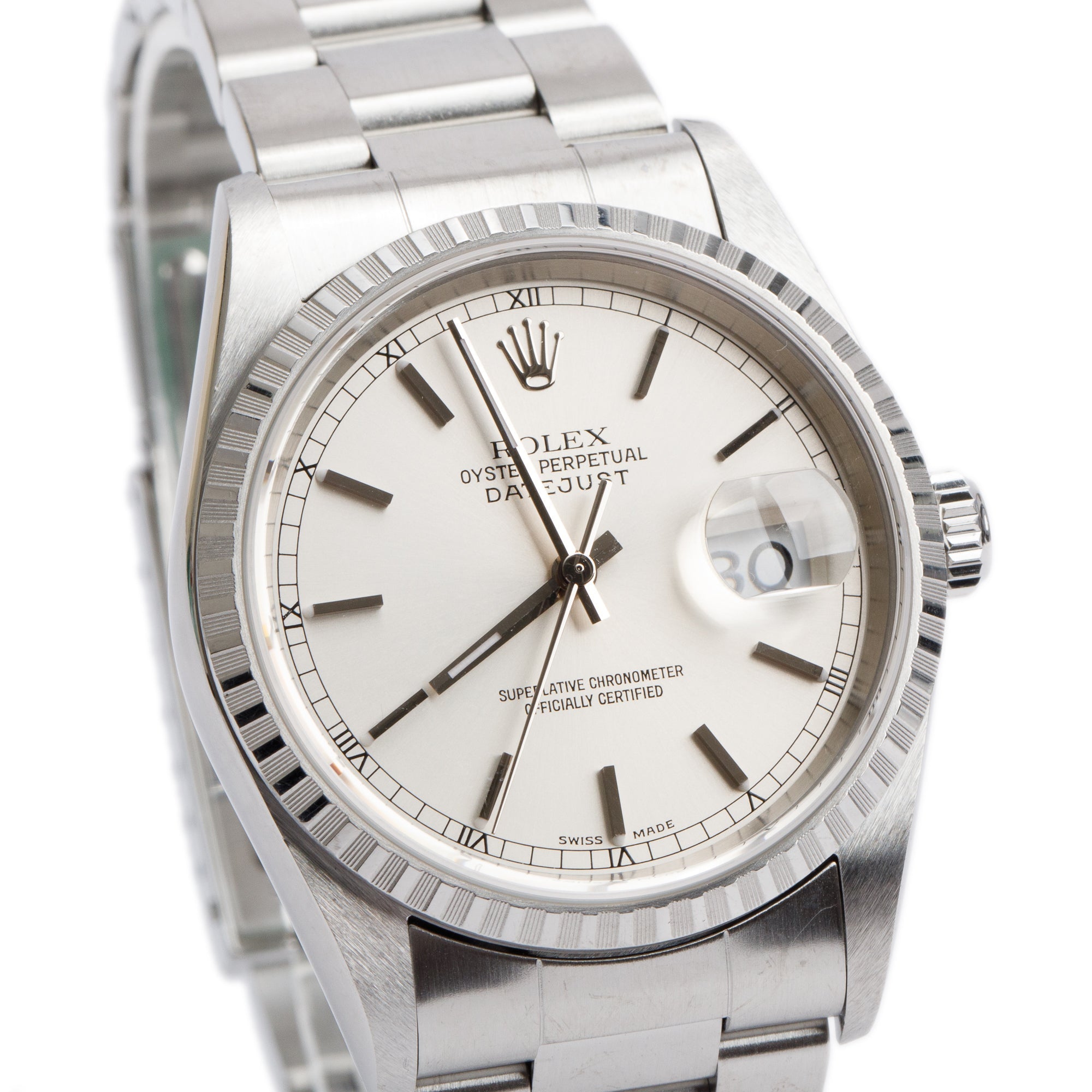 Rolex Stainless Steel Datejust 36 MM Automatic Watch Silver Dial 16220 w/ Box & Papers