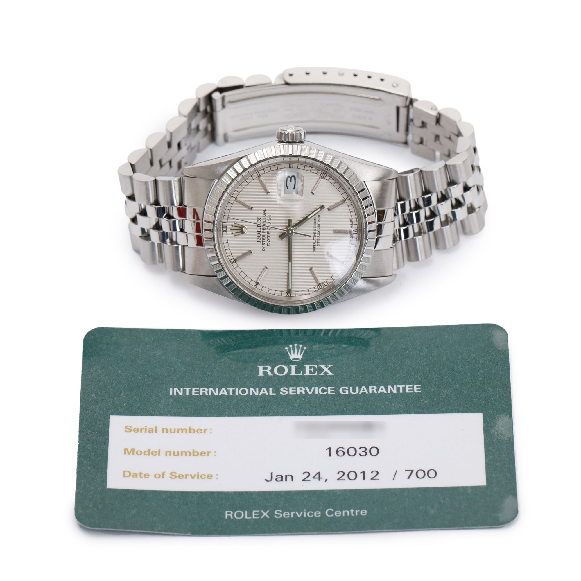 Rolex Stainless Steel Datejust 36 MM Automatic Watch w/ Service Card