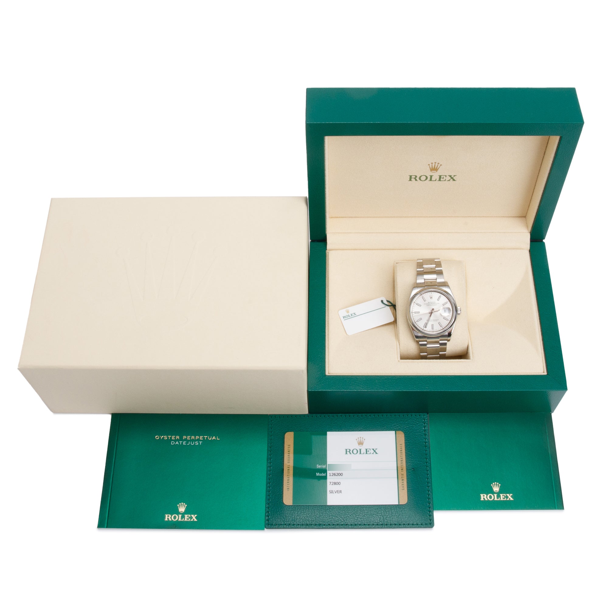 Rolex Stainless Steel Datejust 36 MM Silver Dial Automatic Watch 126200 w/ Box & Papers