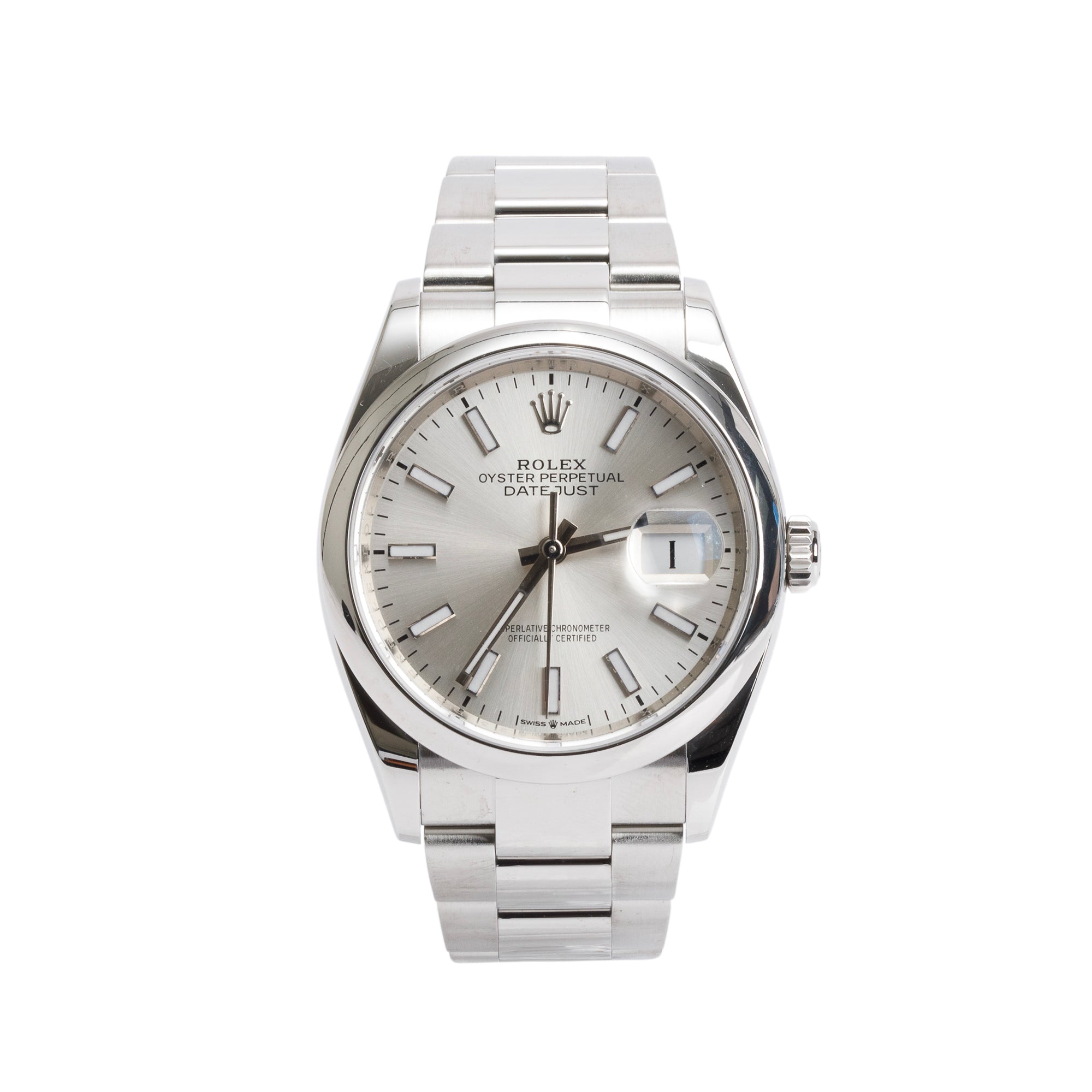 Rolex Stainless Steel Datejust 36 MM Silver Dial Automatic Watch 126200 w/ Box & Papers