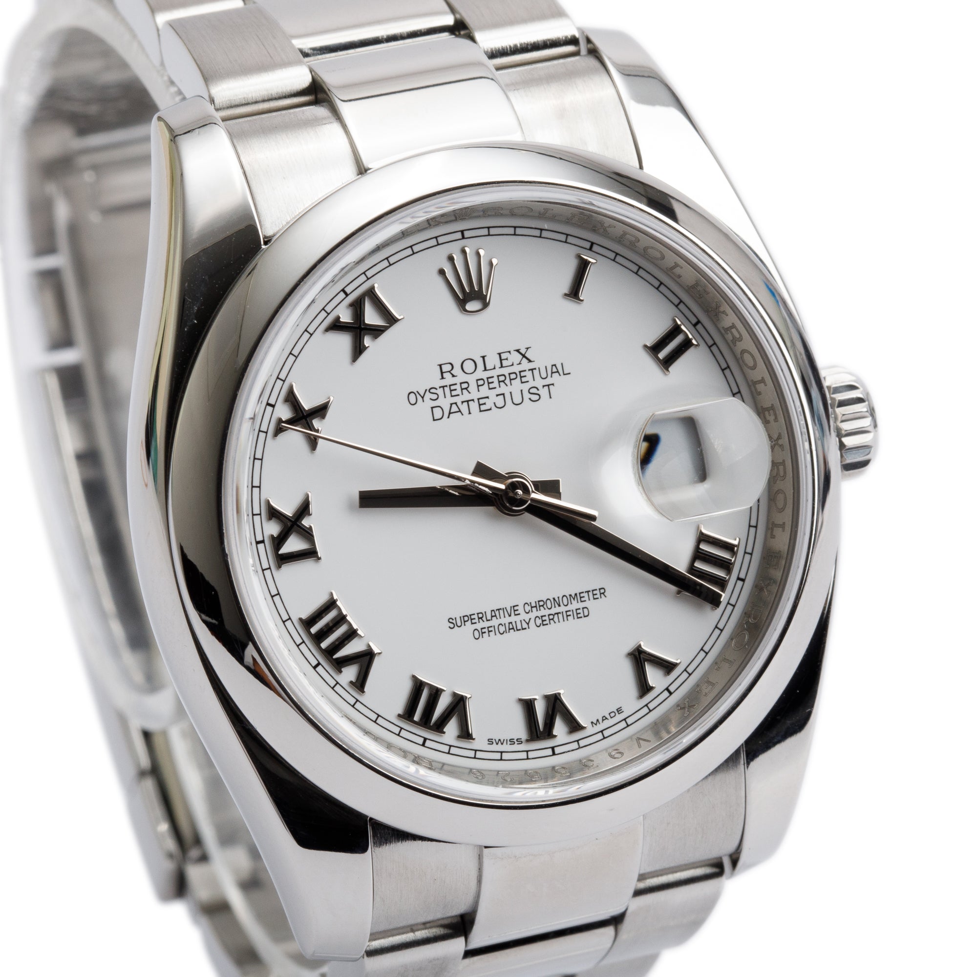 Rolex Stainless Steel Datejust 36 MM White Roman Numberal Dial Automatic Watch 116200 w/ Box & Papers