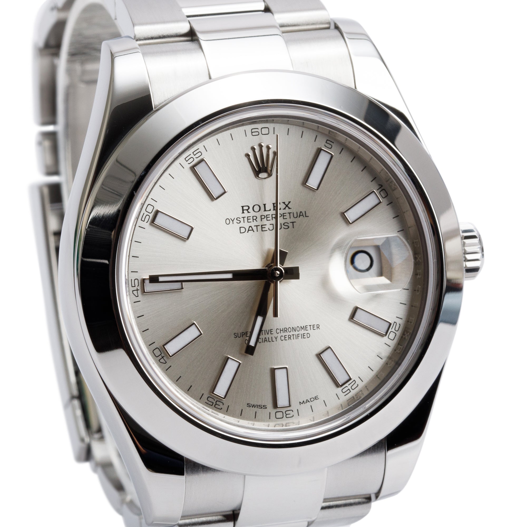Rolex Stainless Steel Datejust 41 MM Automatic Watch Silver Dial 116300 w/ Box & Papers