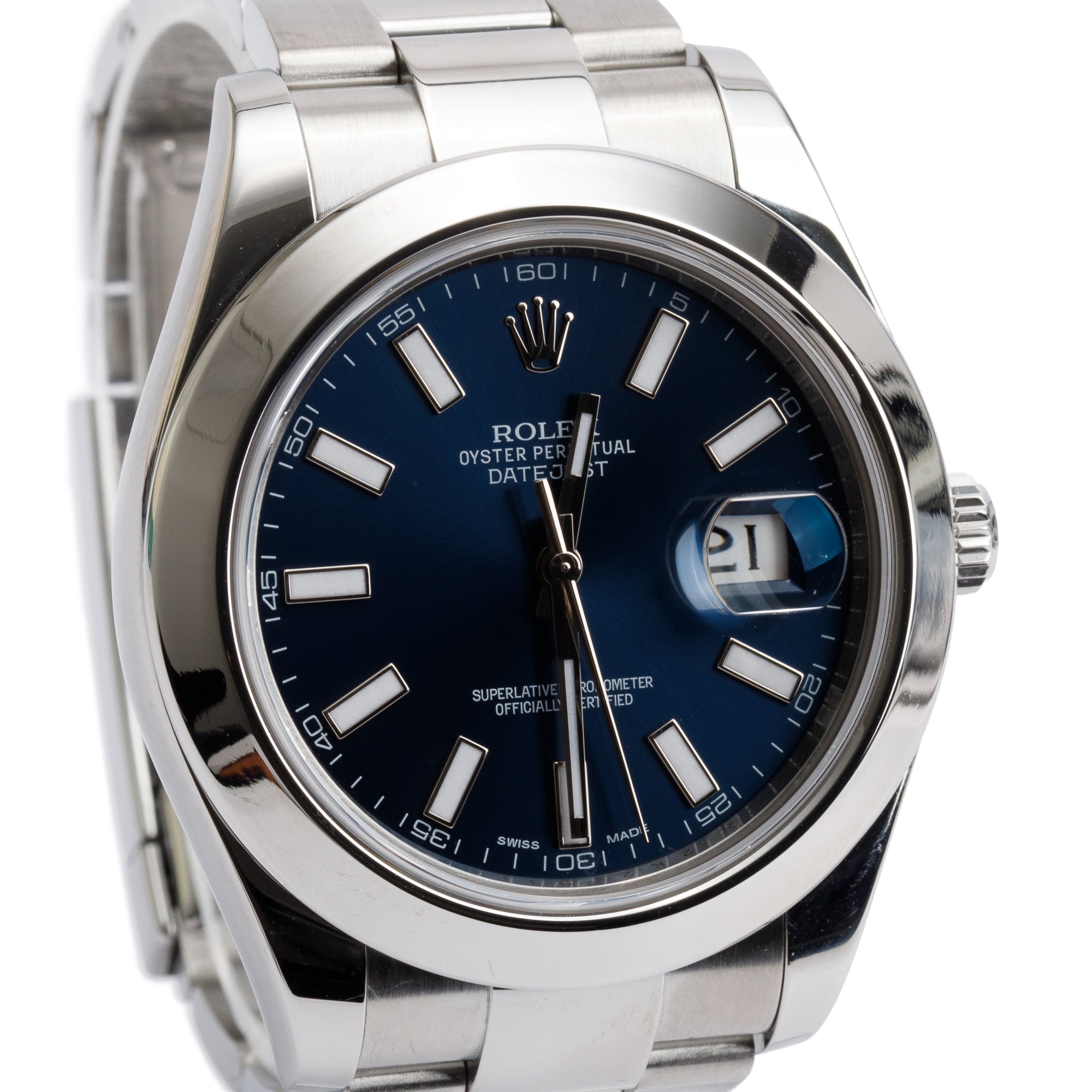 Rolex Stainless Steel Datejust 41 MM Watch Blue Dial 116300 w/ Box & Papers