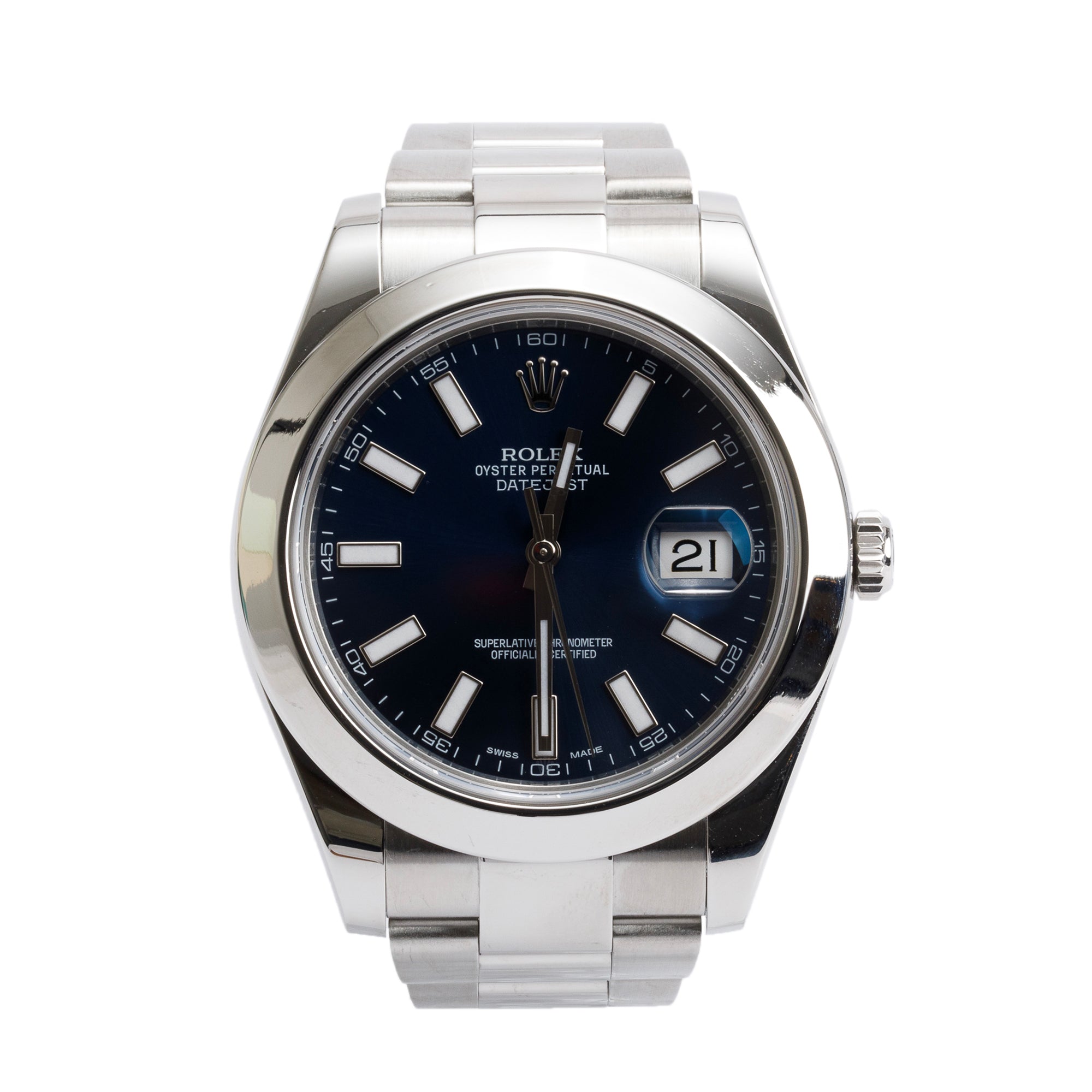 Rolex Stainless Steel Datejust 41 MM Watch Blue Dial 116300 w/ Box & Papers