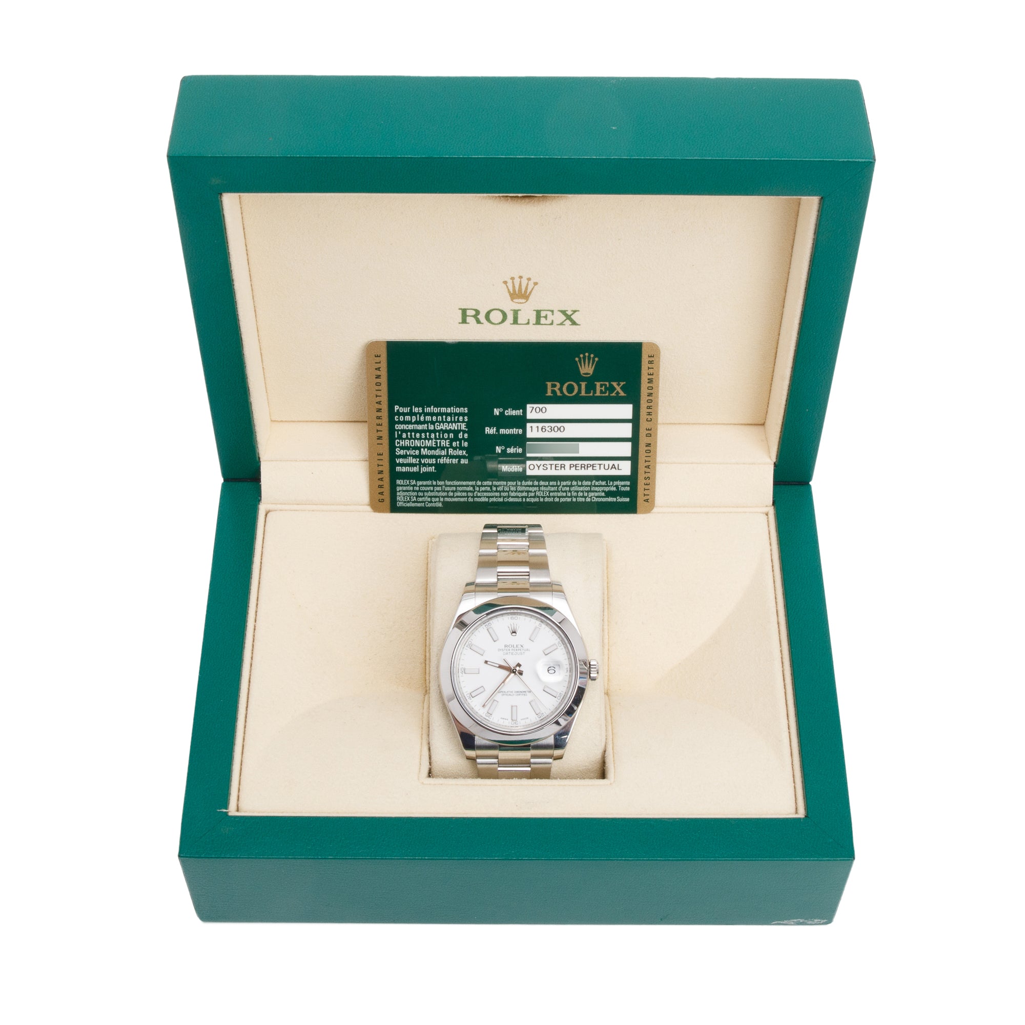 Rolex Stainless Steel Datejust 41 MM White Dial Automatic Watch 116300 w/ Box & Papers