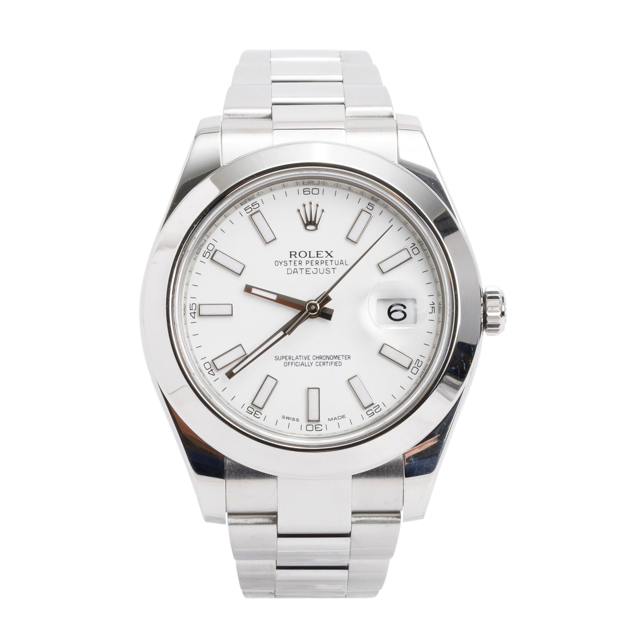 Rolex Stainless Steel Datejust 41 MM White Dial Automatic Watch 116300 w/ Box & Papers