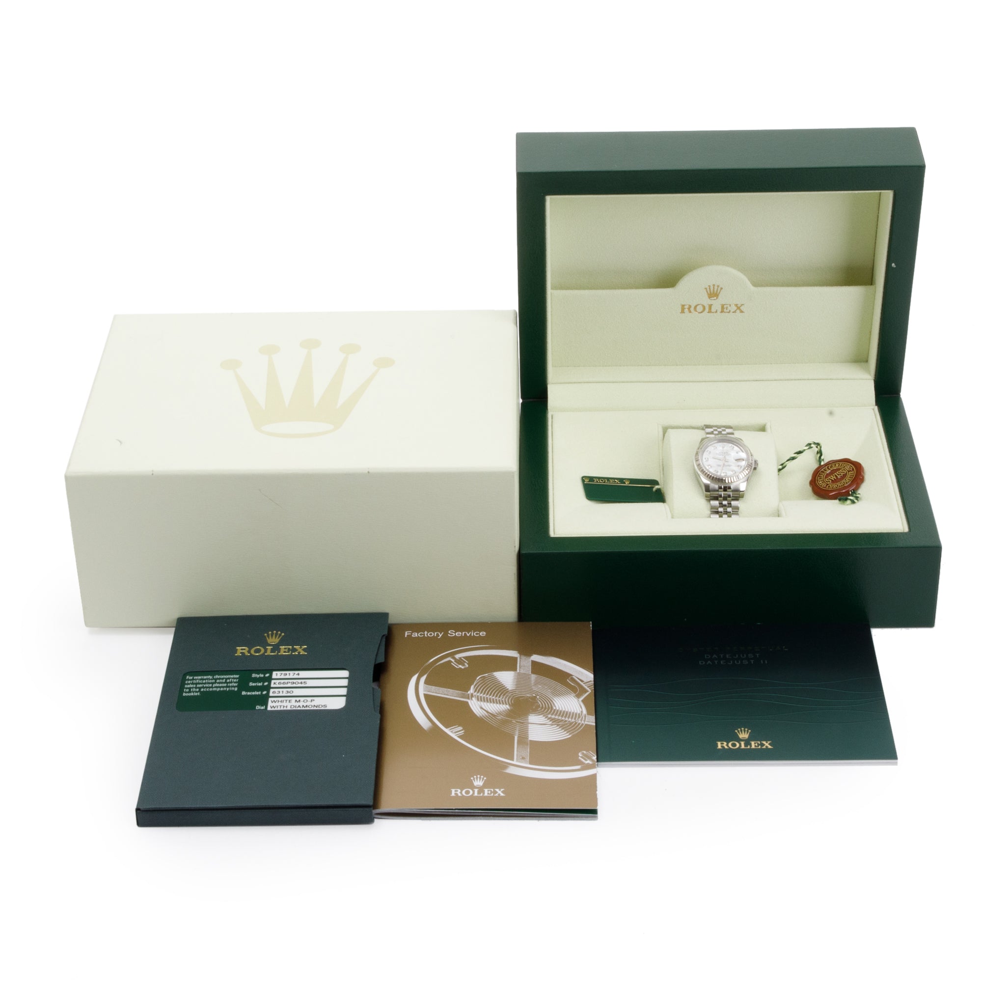 Rolex Stainless Steel Lady-Datejust Mother of Pearl Diamond Dial 26 MM Watch w/ Box & Papers