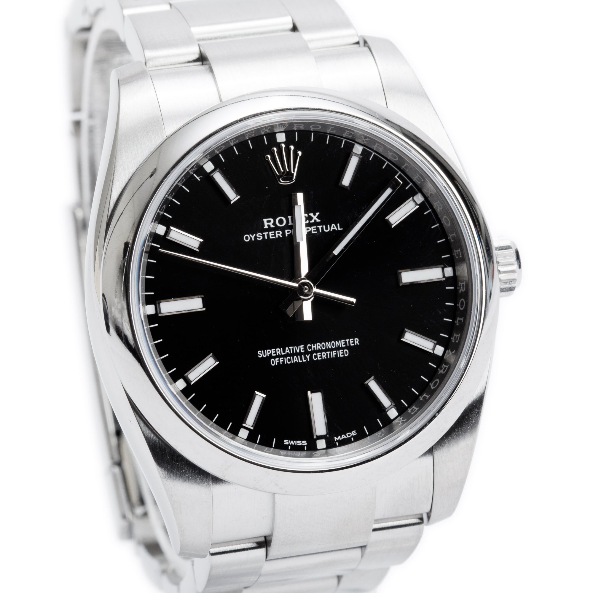 Rolex Stainless Steel Oyster Perpetual 34 MM Automatic Watch Black Dial 114200 w/ Box