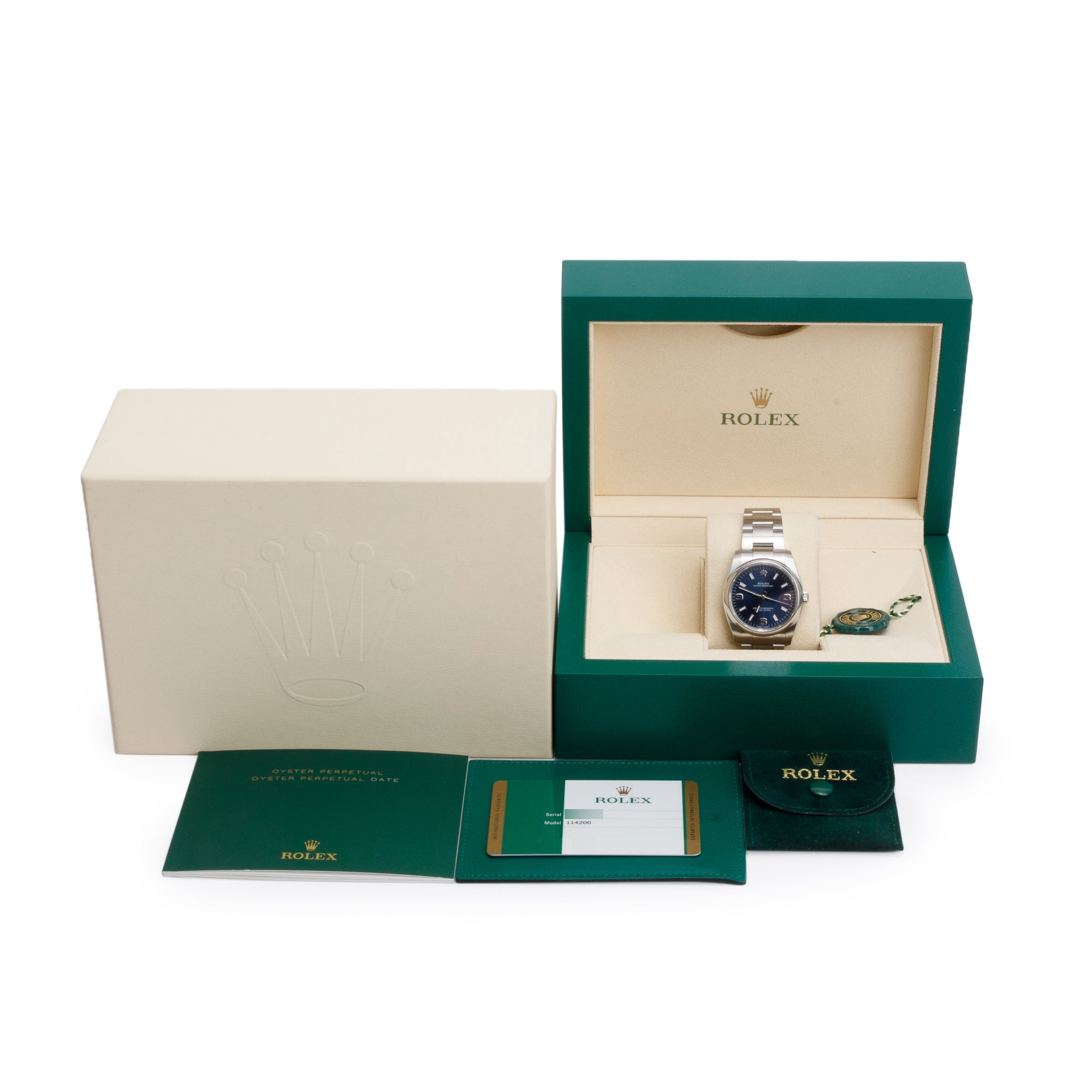 Rolex Stainless Steel Oyster Perpetual Air King 34 MM Automatic Watch Blue Dial 114200 w/ Box & Papers