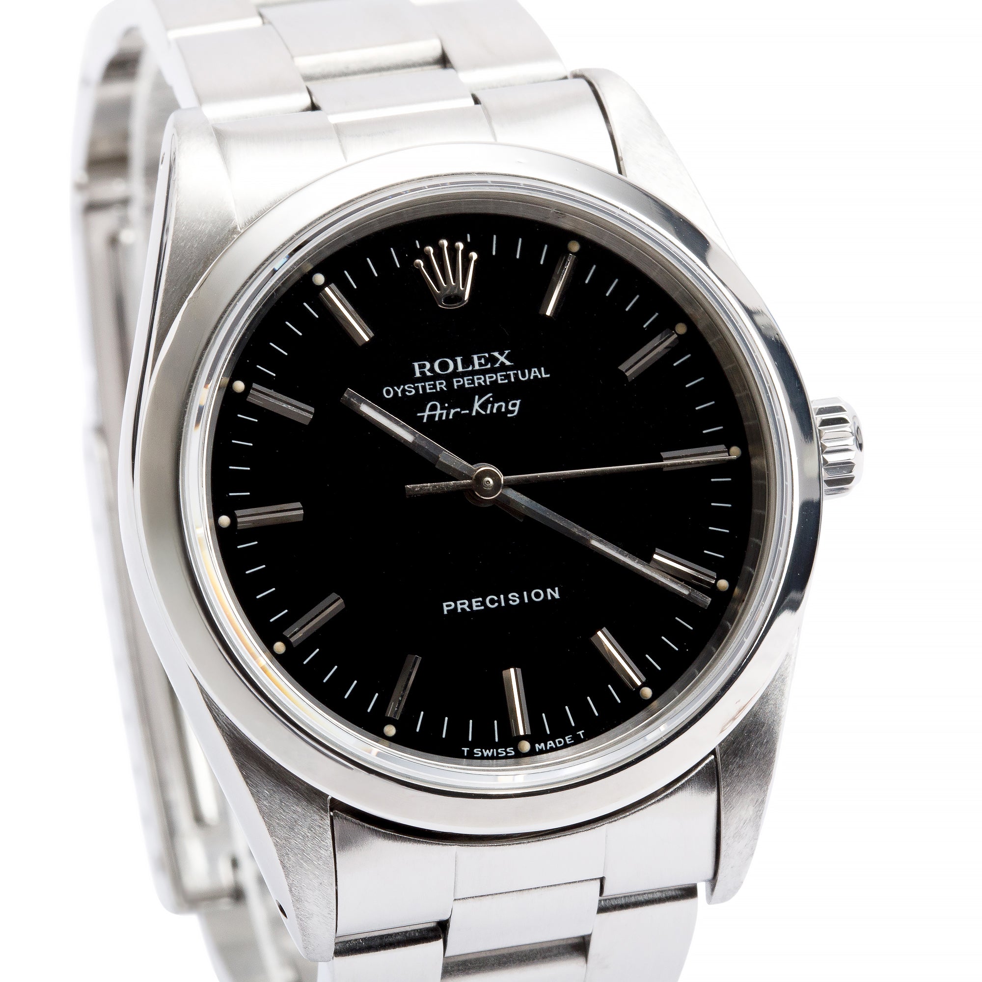 Rolex Stainless Steel Oyster Perpetual Air King 34 MM Watch Black Dial 14000