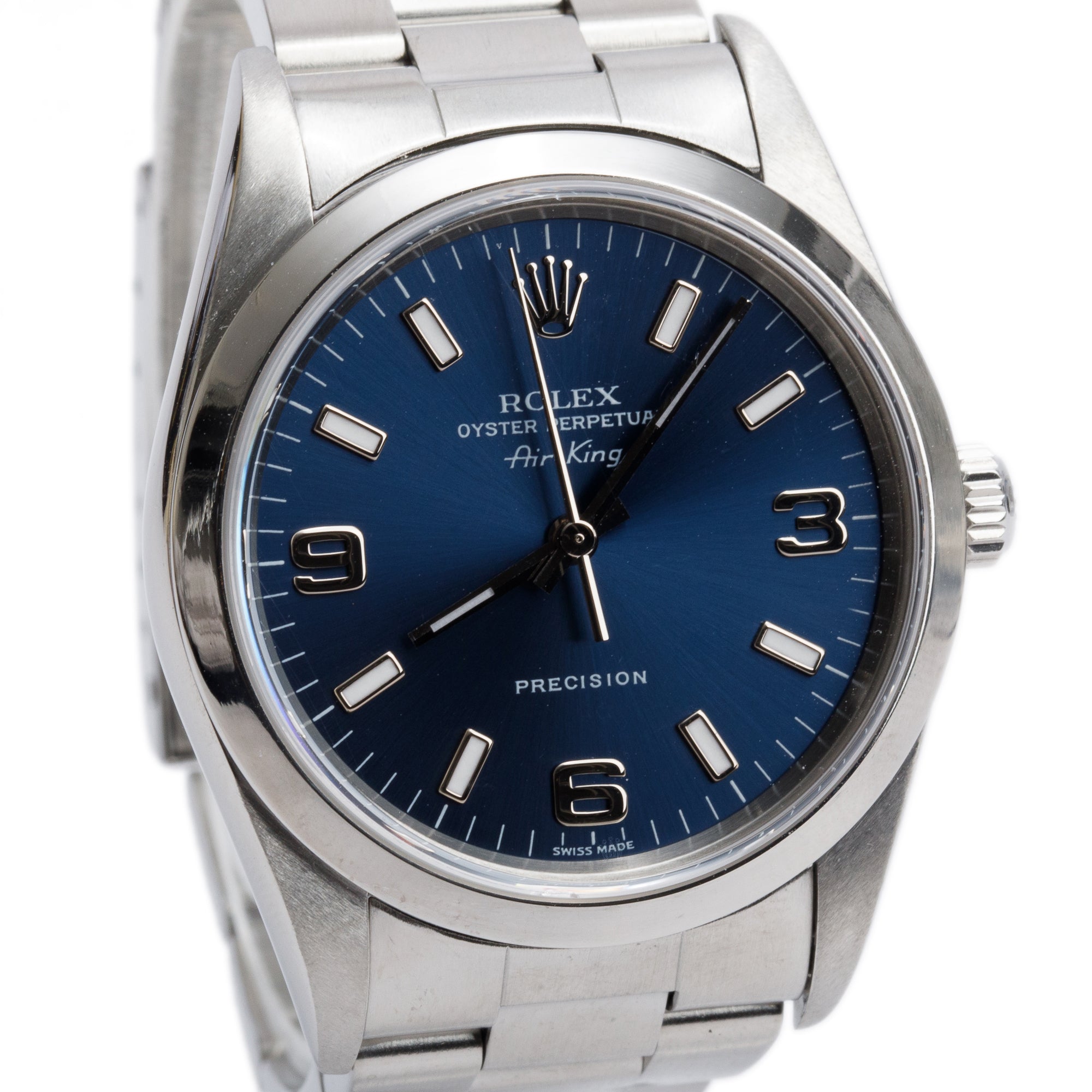 Rolex Stainless Steel Oyster Perpetual Air King 34 MM Watch Blue Dial 14000 w/ Box & Papers