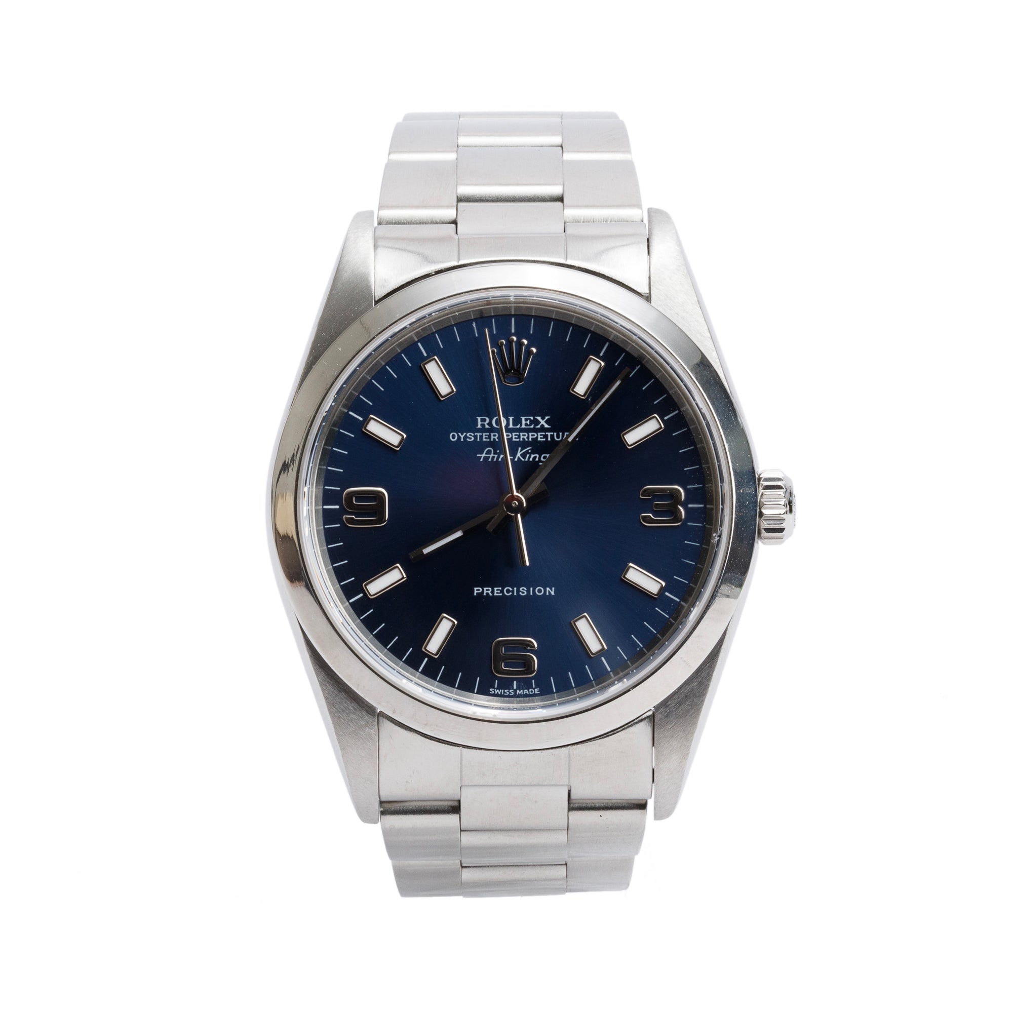 Rolex Stainless Steel Oyster Perpetual Air King 34 MM Watch Blue Dial 14000 w/ Box & Papers