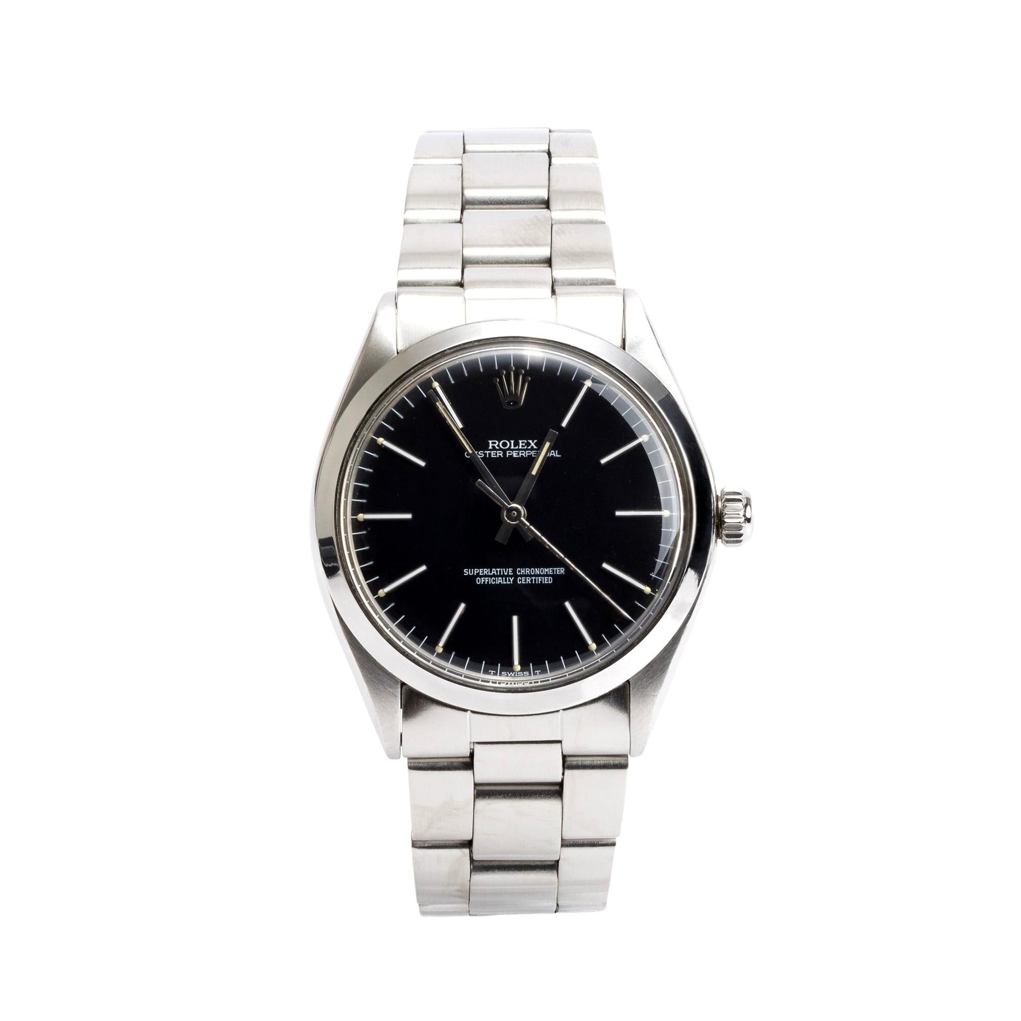 Rolex Stainless Steel Oyster Perpetual Black Dial 34 MM Automatic Watch 1002