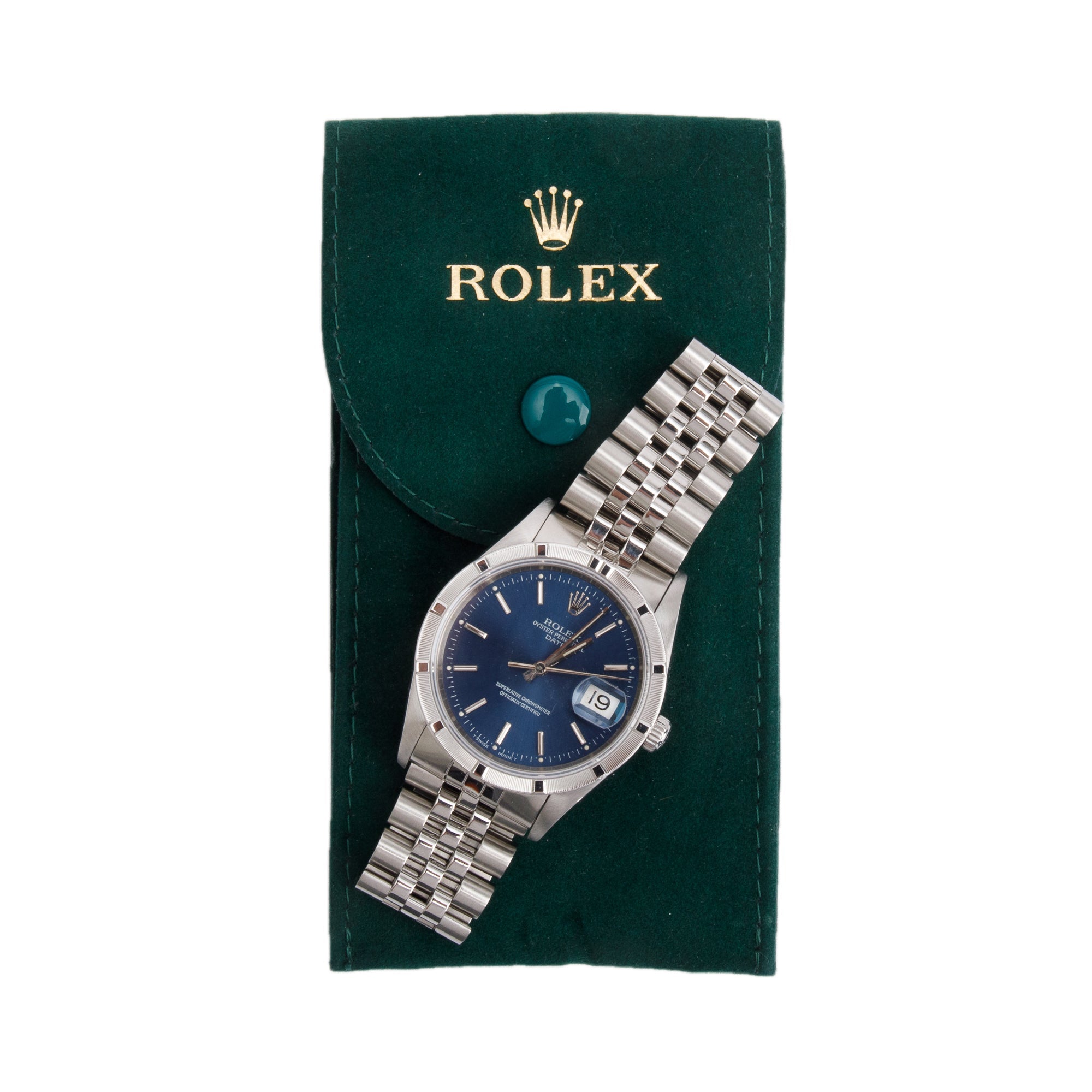 Rolex Stainless Steel Oyster Perpetual Date 34 MM Watch Blue Dial 15210