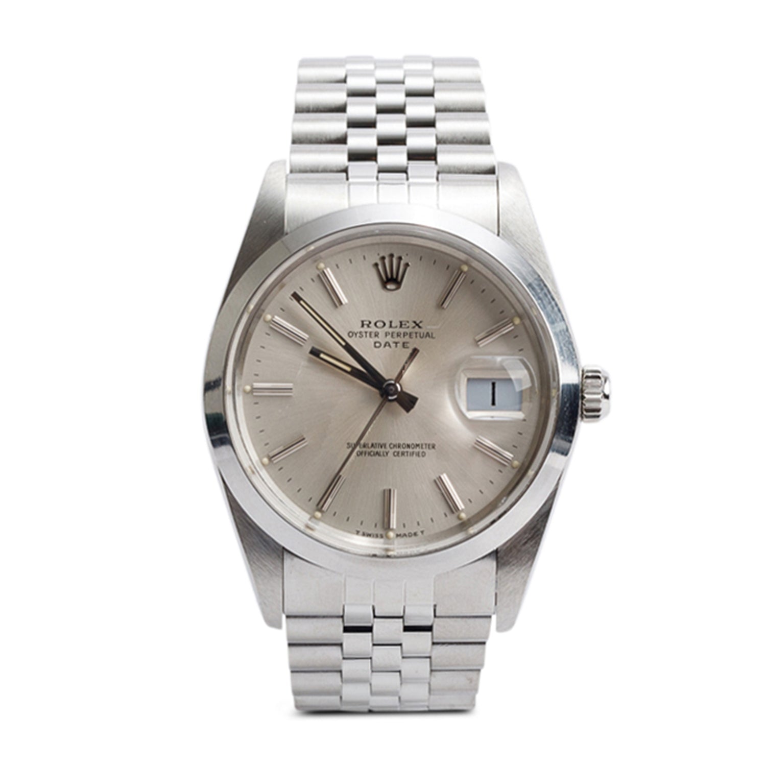 Rolex Stainless Steel Oyster Perpetual Date 34 MM Watch Silver Dial 15000 w/ Box