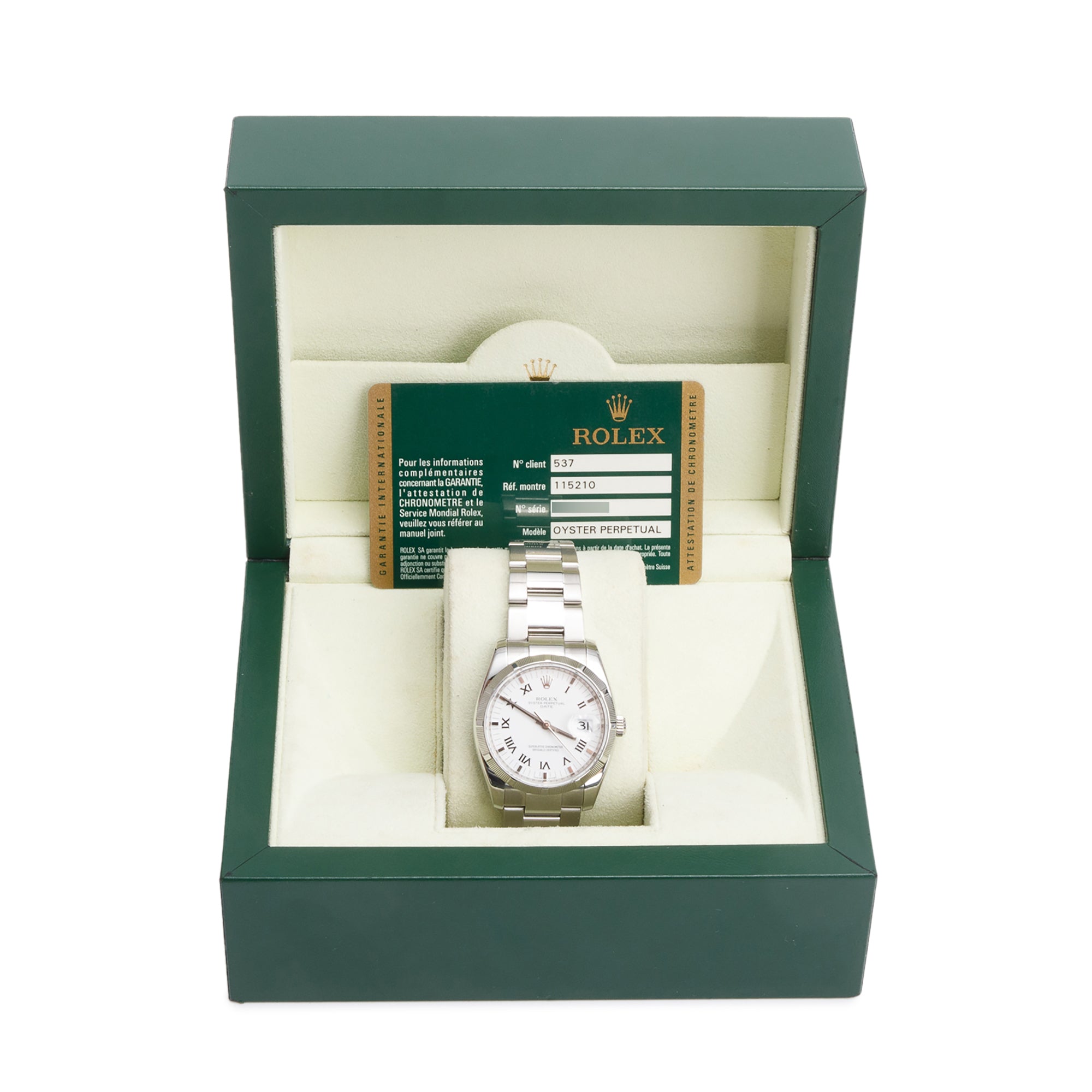 Rolex Stainless Steel Oyster Perpetual Date 34 MM Watch White Dial 115210 w/ Box & Papers