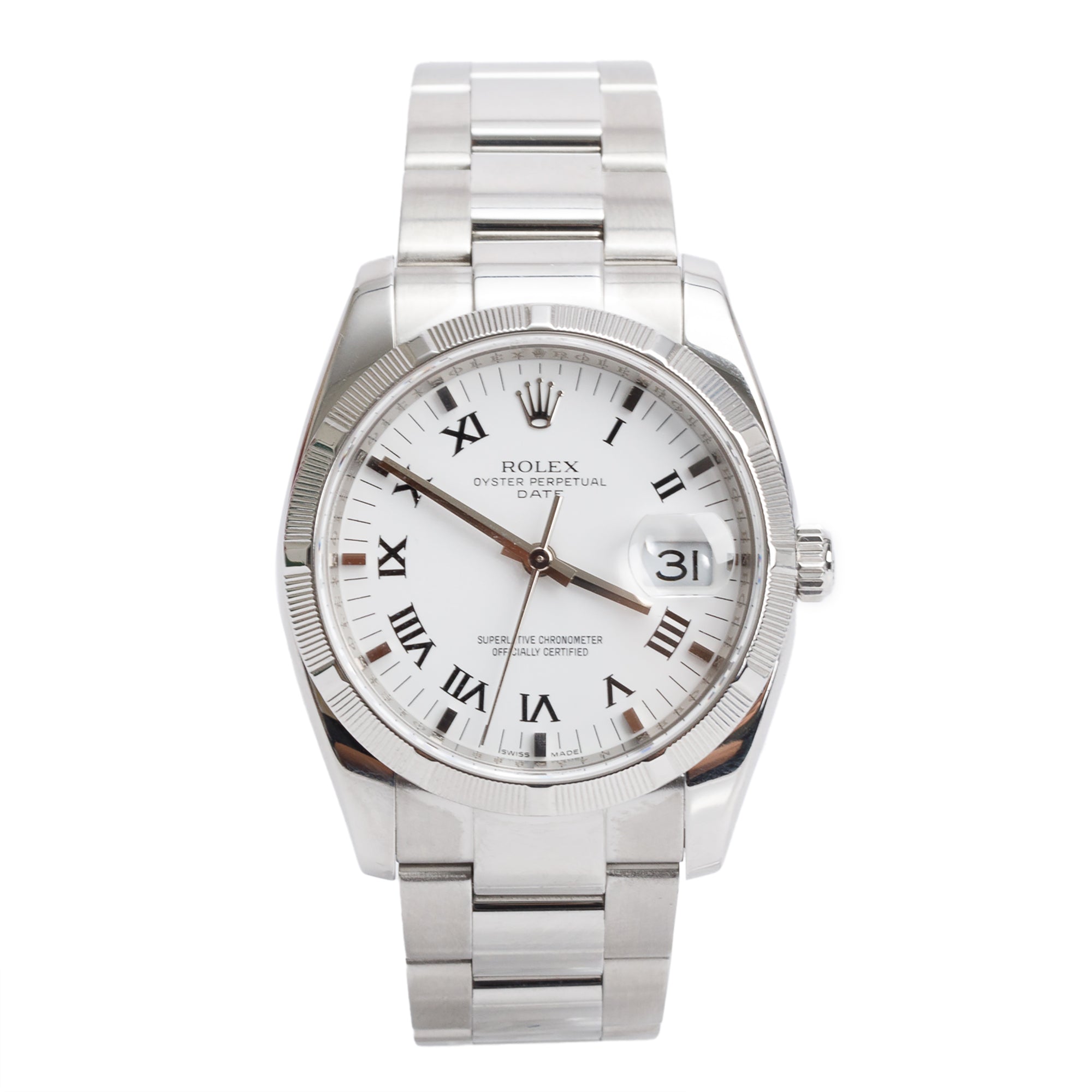Rolex Stainless Steel Oyster Perpetual Date 34 MM Watch White Dial 115210 w/ Box & Papers