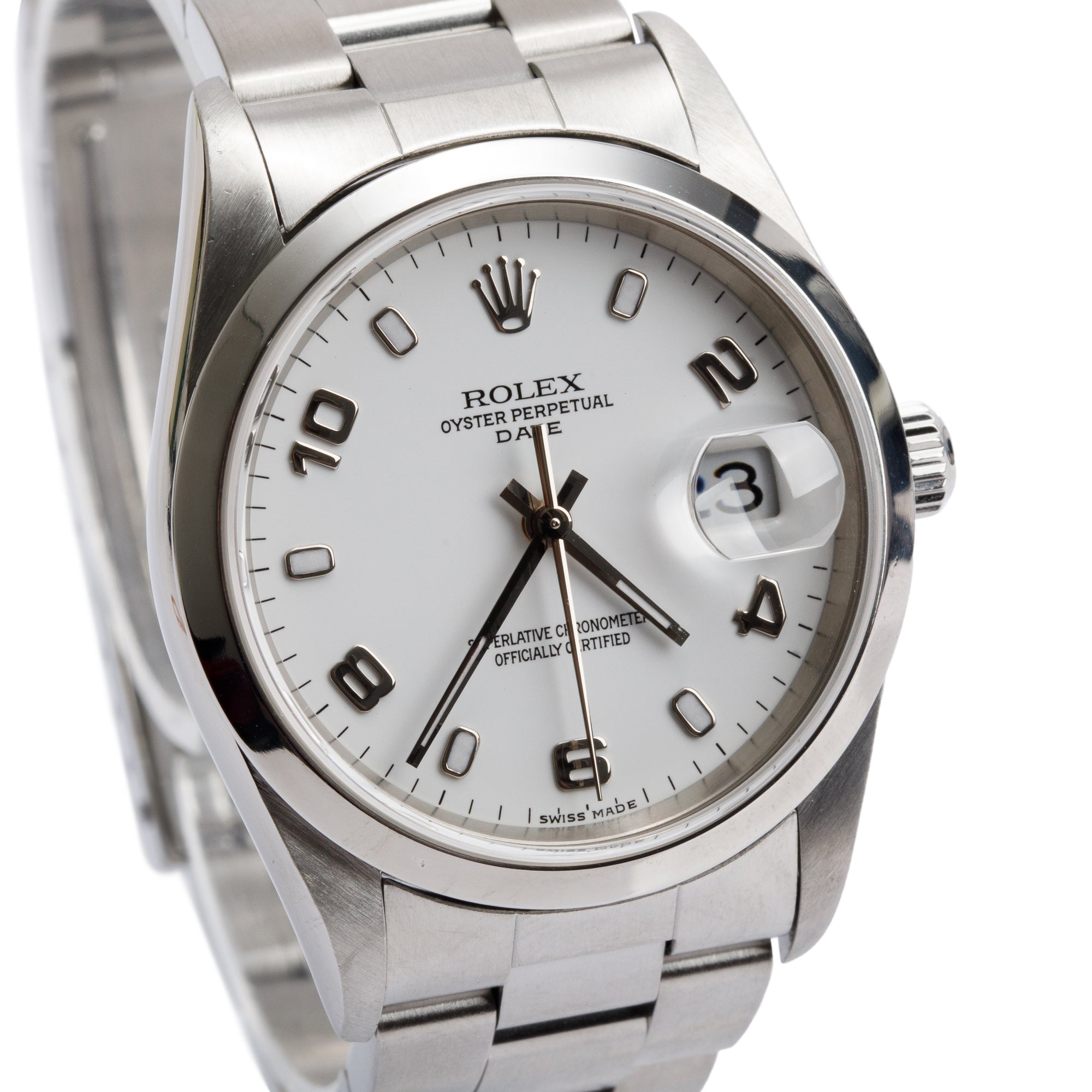 Rolex Stainless Steel Oyster Perpetual Date 34 MM Watch White Dial 15200