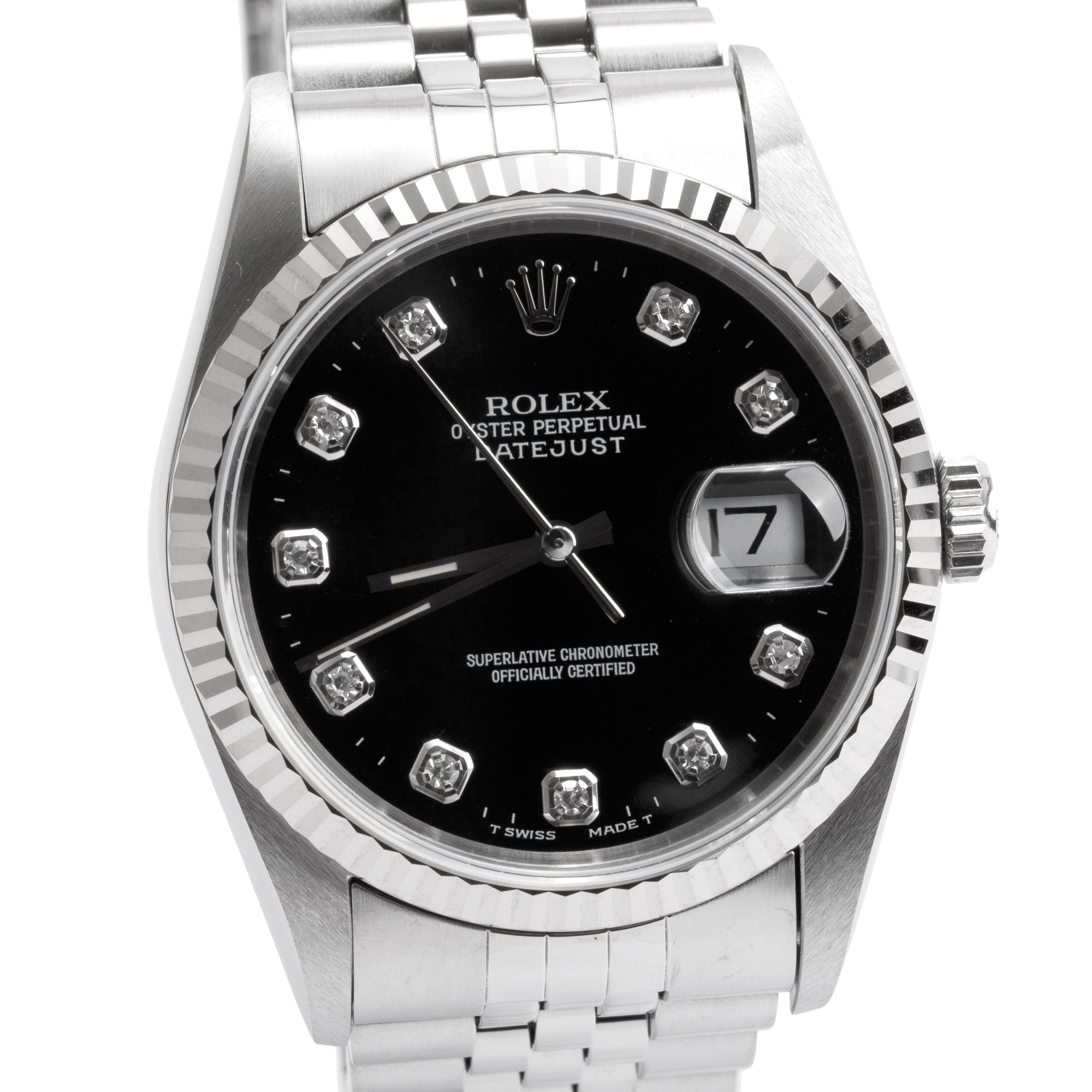 Rolex Stainless Steel Oyster Perpetual Datejust 36 MM Black DIamond Dial Watch 16234 w/ Box & Papers