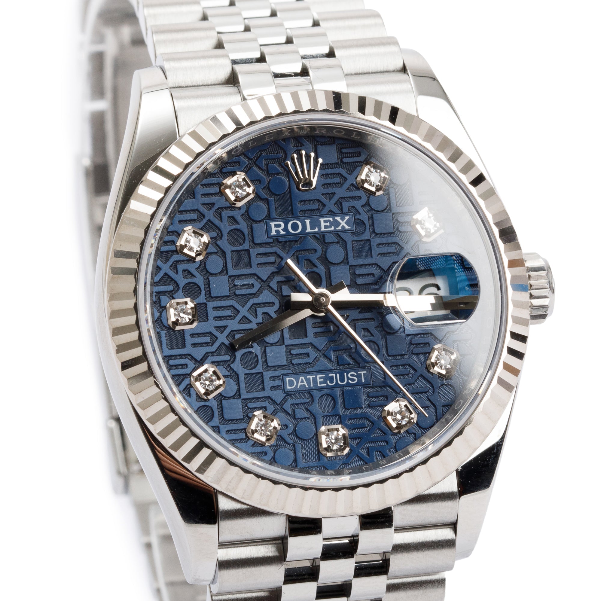 Rolex Stainless Steel Oyster Perpetual Datejust 36 MM Blue DIamond Dial Watch w/ Box & Papers