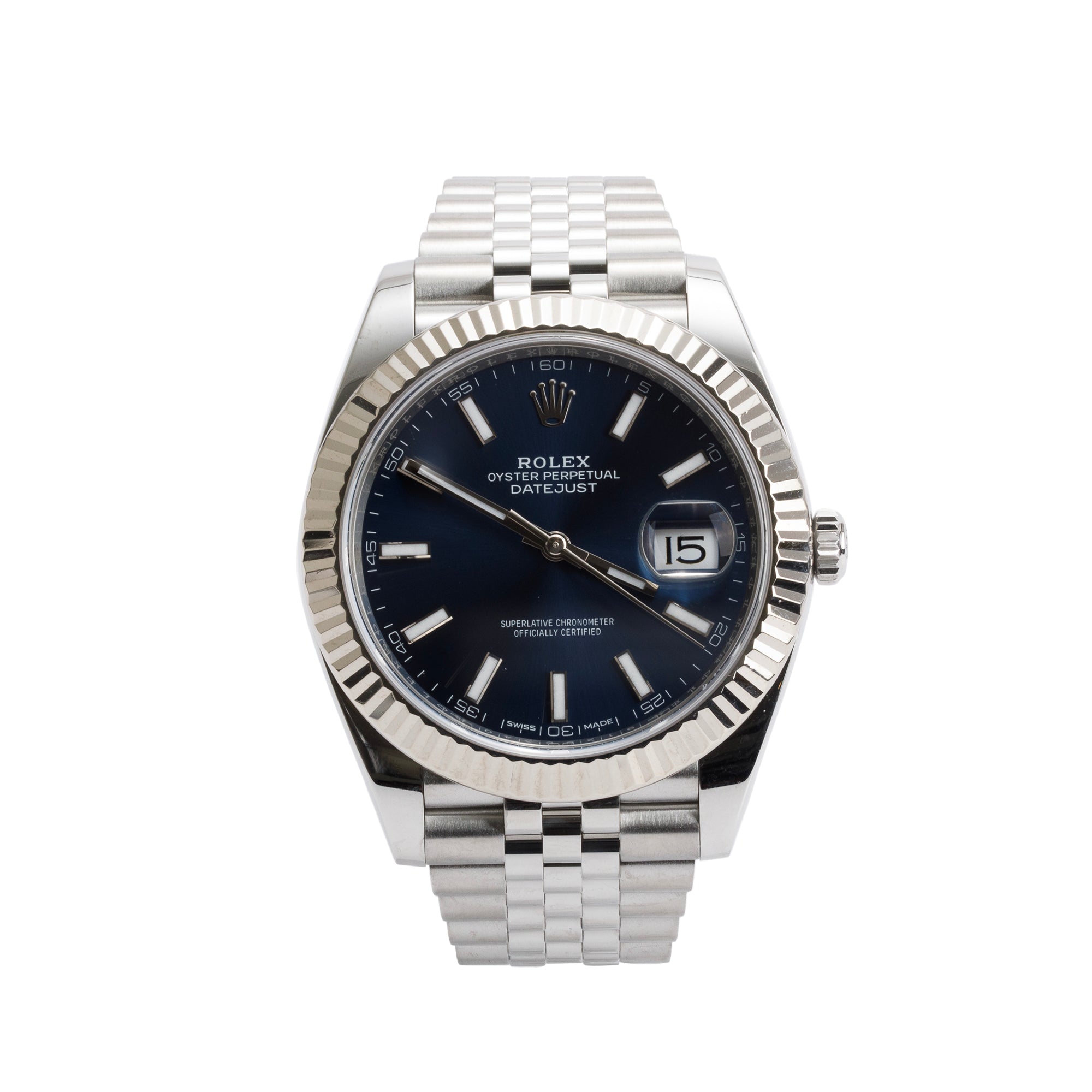 Rolex Stainless Steel Oyster Perpetual Datejust 41 MM Watch Blue Dial 126334 w/ Box & Papers