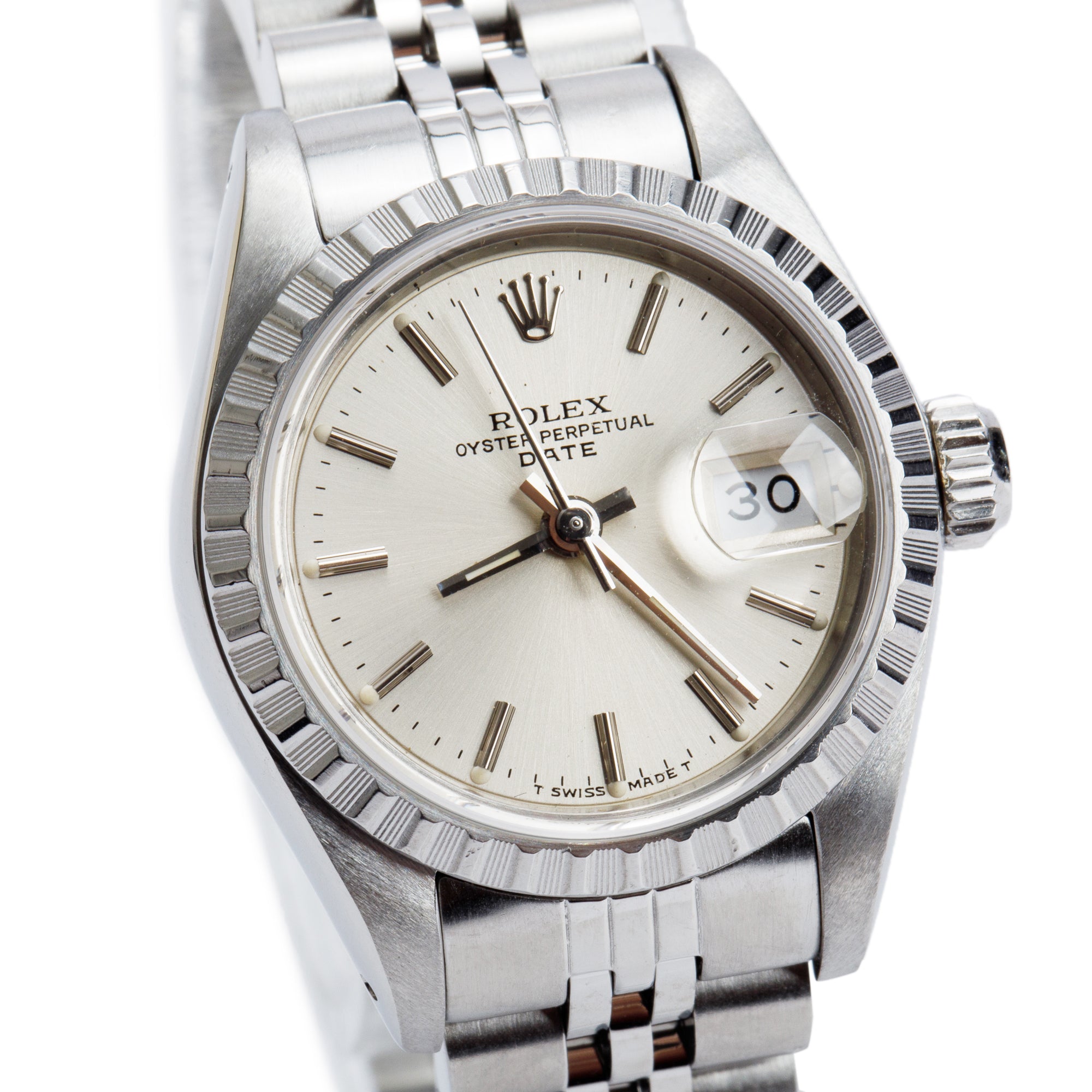 Rolex Stainless Steel Oyster Perpetual Lady-Date 26 MM Watch Silver Dial 69240 w/ Box & Papers