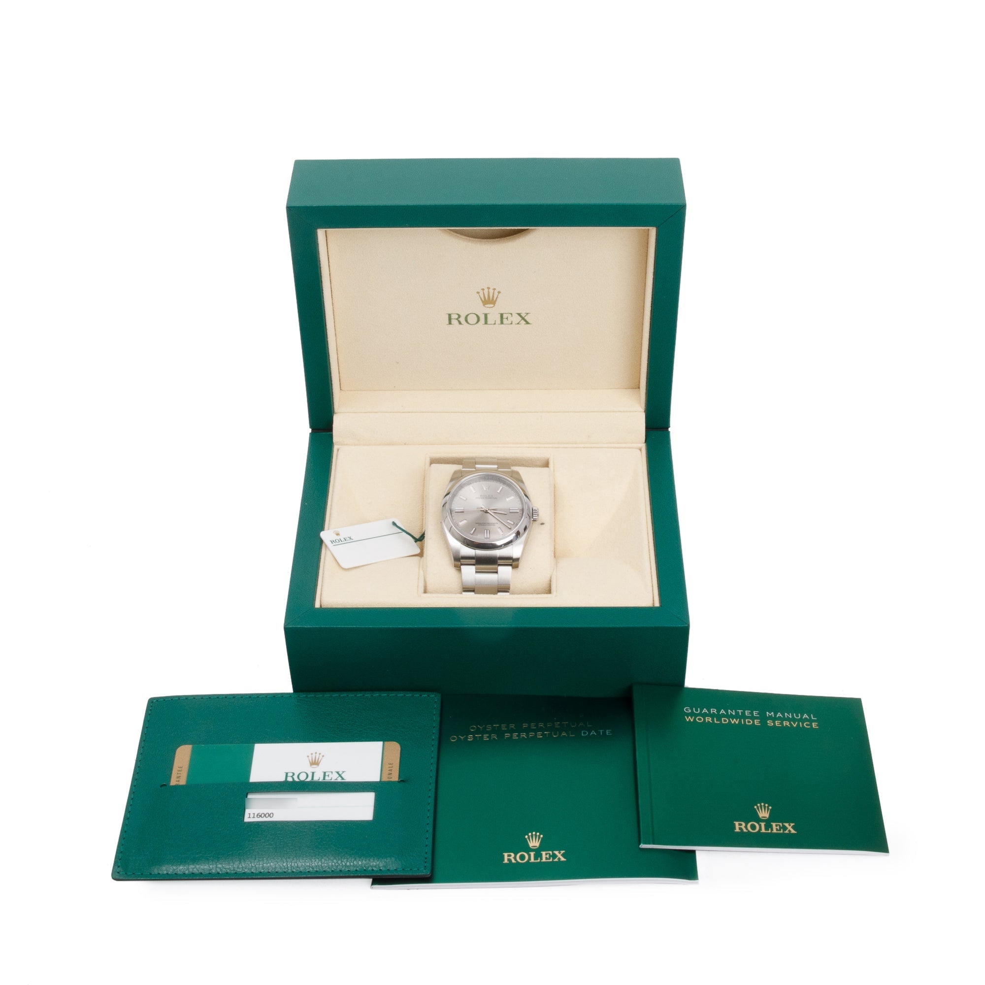 Rolex Stainless Steel Oyster Perpetual Silver Dial 36 MM Watch w/ Box & Papers