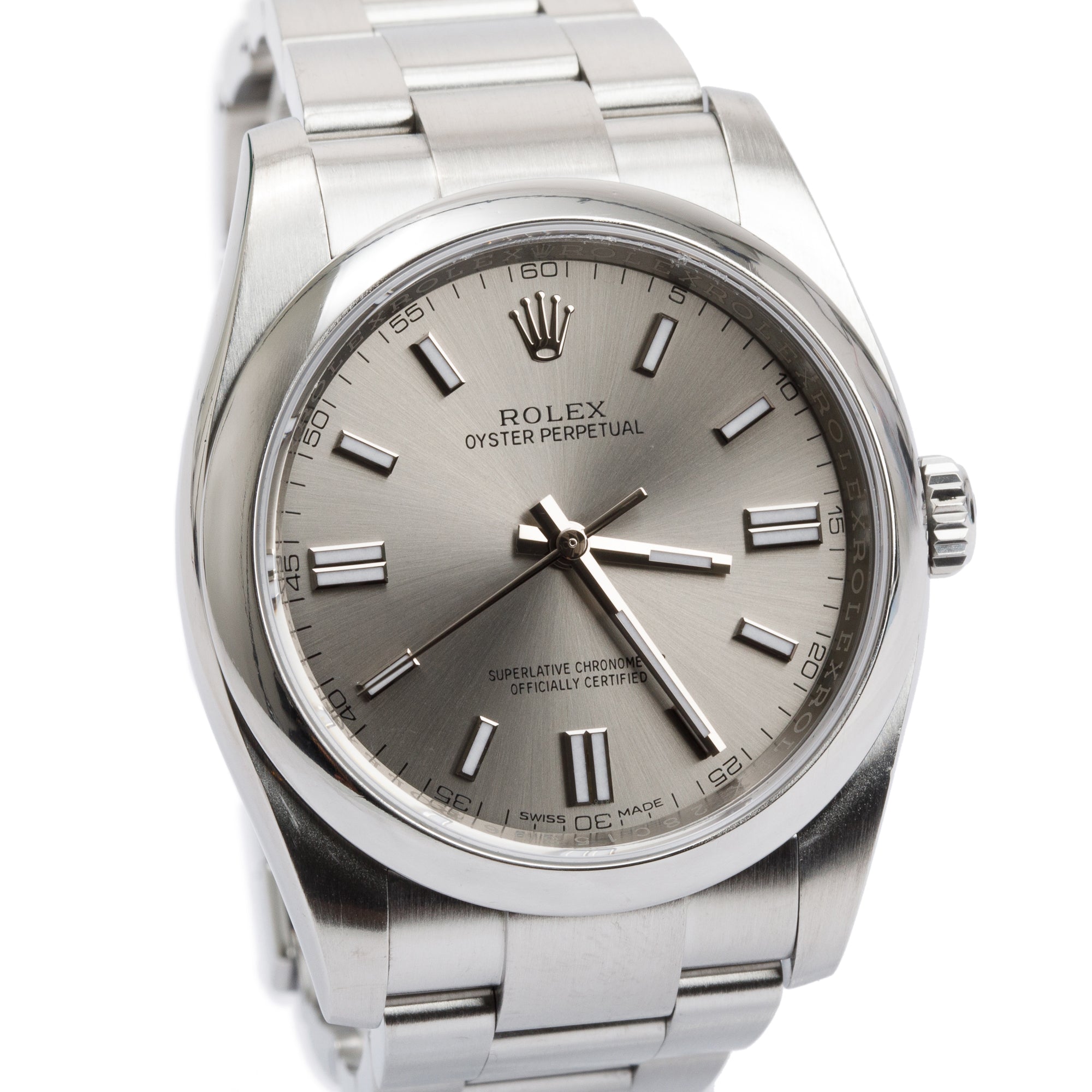 Rolex Stainless Steel Oyster Perpetual Silver Dial 36 MM Watch w/ Box & Papers