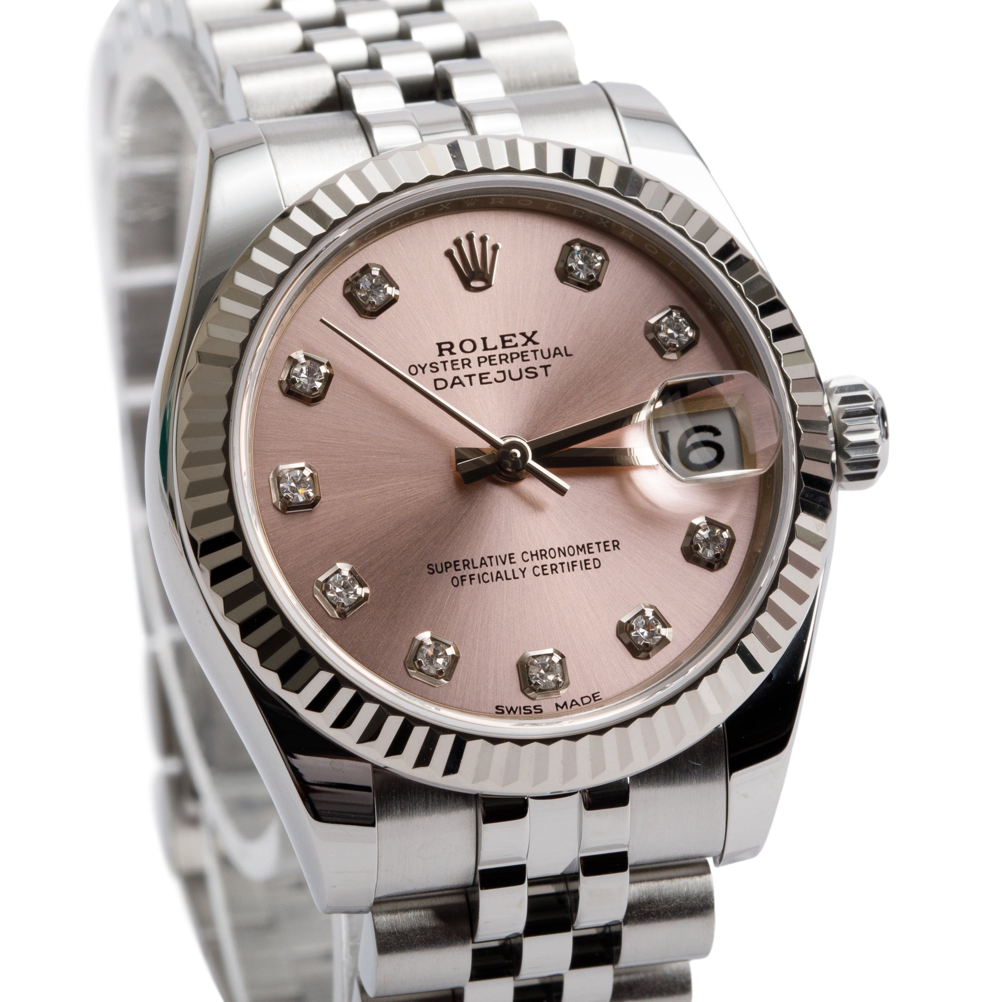 Rolex Stainless Steel Pink Diamond Dial Datejust 31 MM Watch 178274 w/ Box & Papers