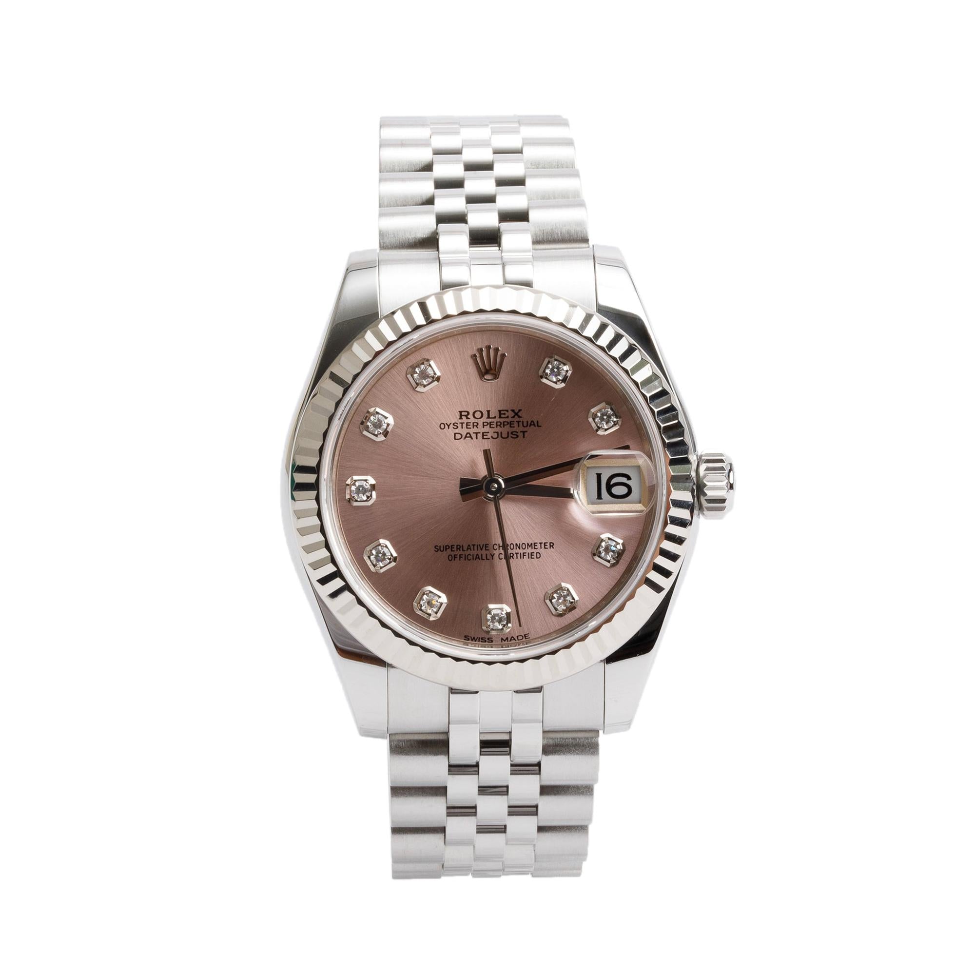 Rolex Stainless Steel Pink Diamond Dial Datejust 31 MM Watch 178274 w/ Box & Papers