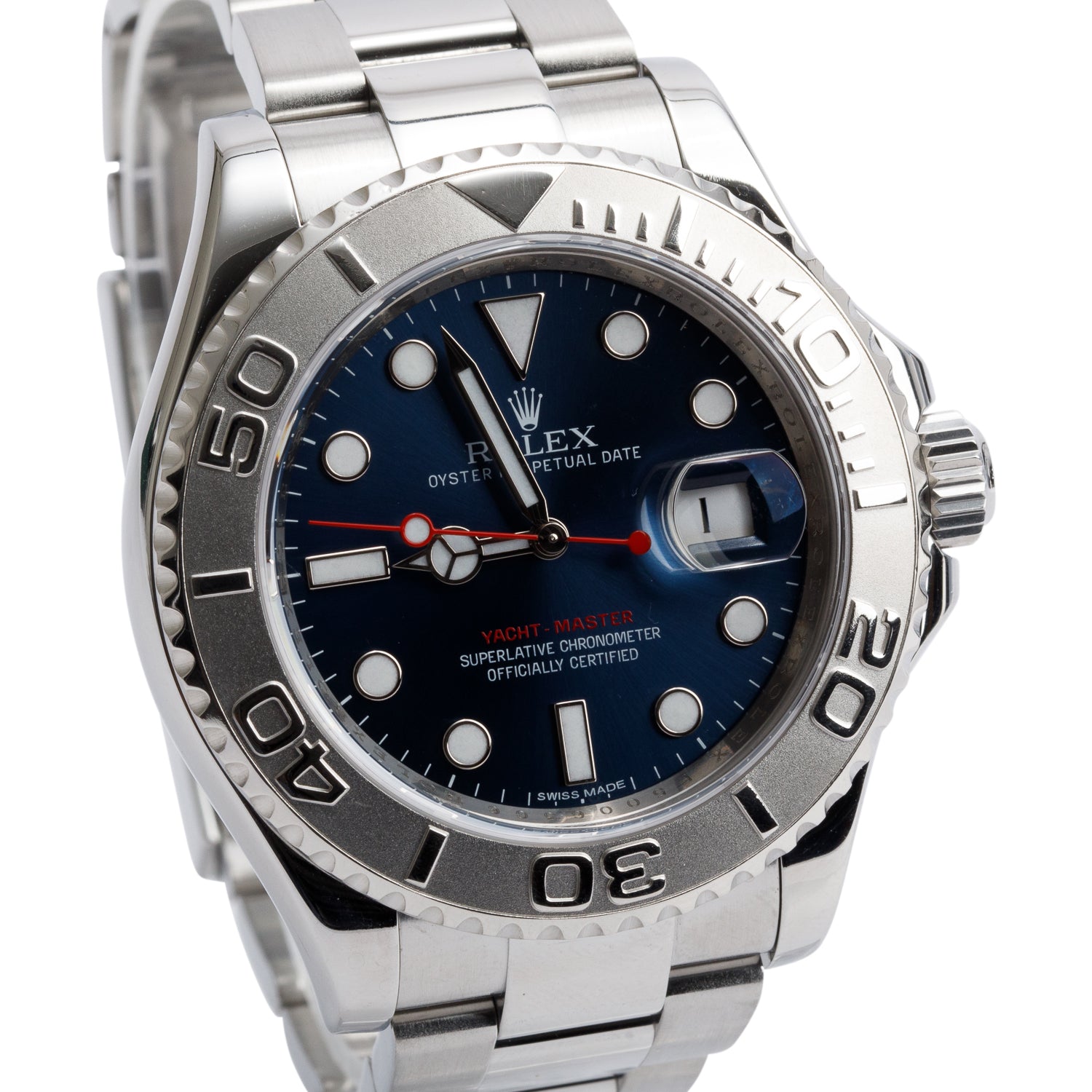 Rolex Stainless Steel & Platinum Yacht-Master Date 40 MM Automatic Watch Blue Dial 116622 w/ Box & Papers