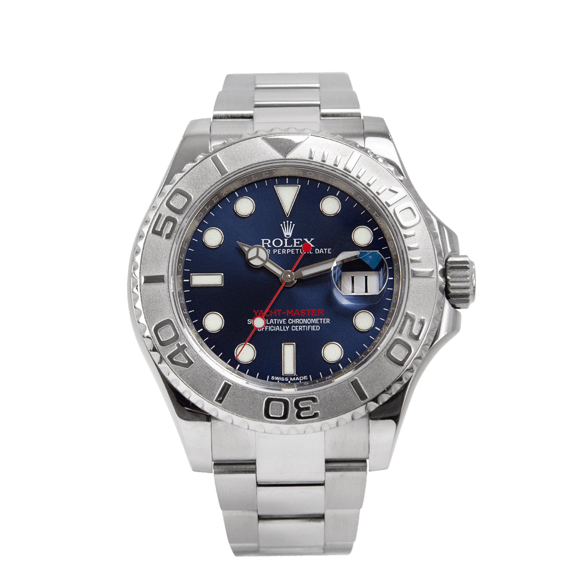 Rolex Stainless Steel & Platinum Yacht-Master Date 40 MM Automatic Watch Blue Dial 116622 w/ Box & Papers