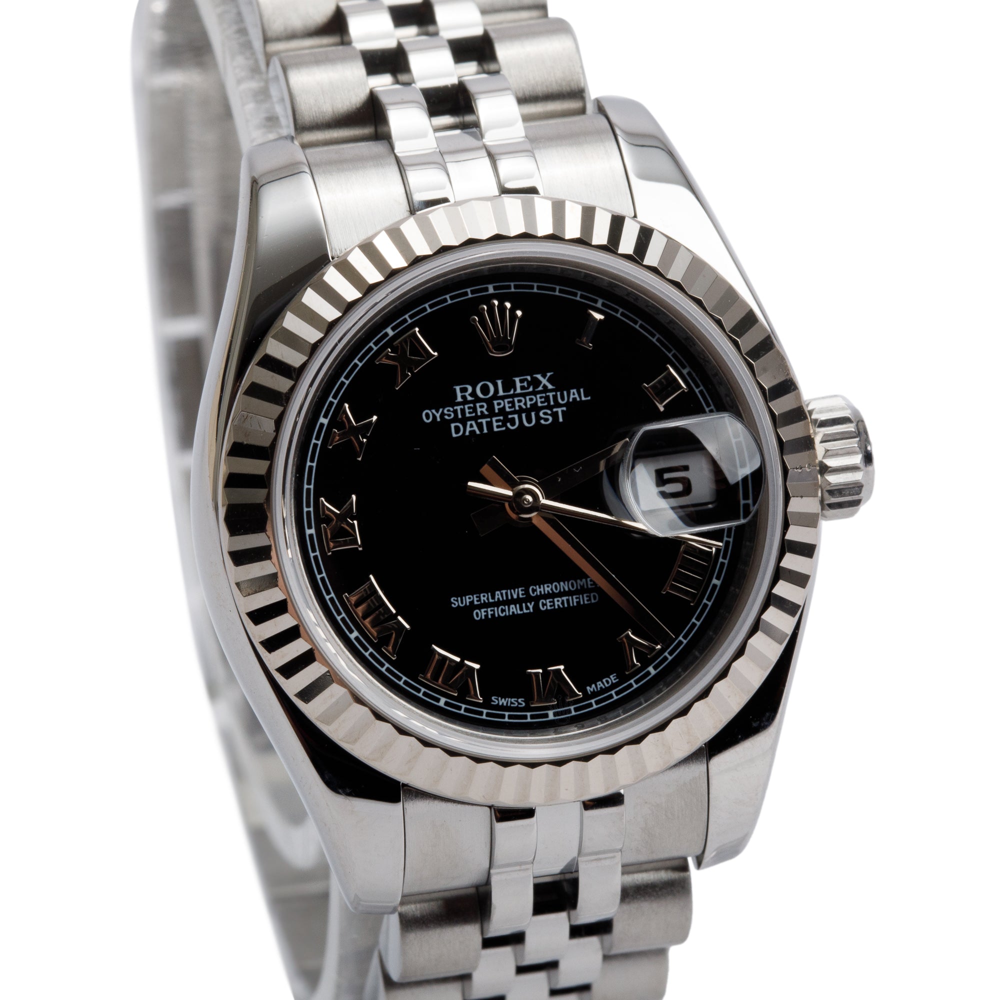 Rolex Stainless Steel Silver 26 MM Datejust Watch Black Dial 179174