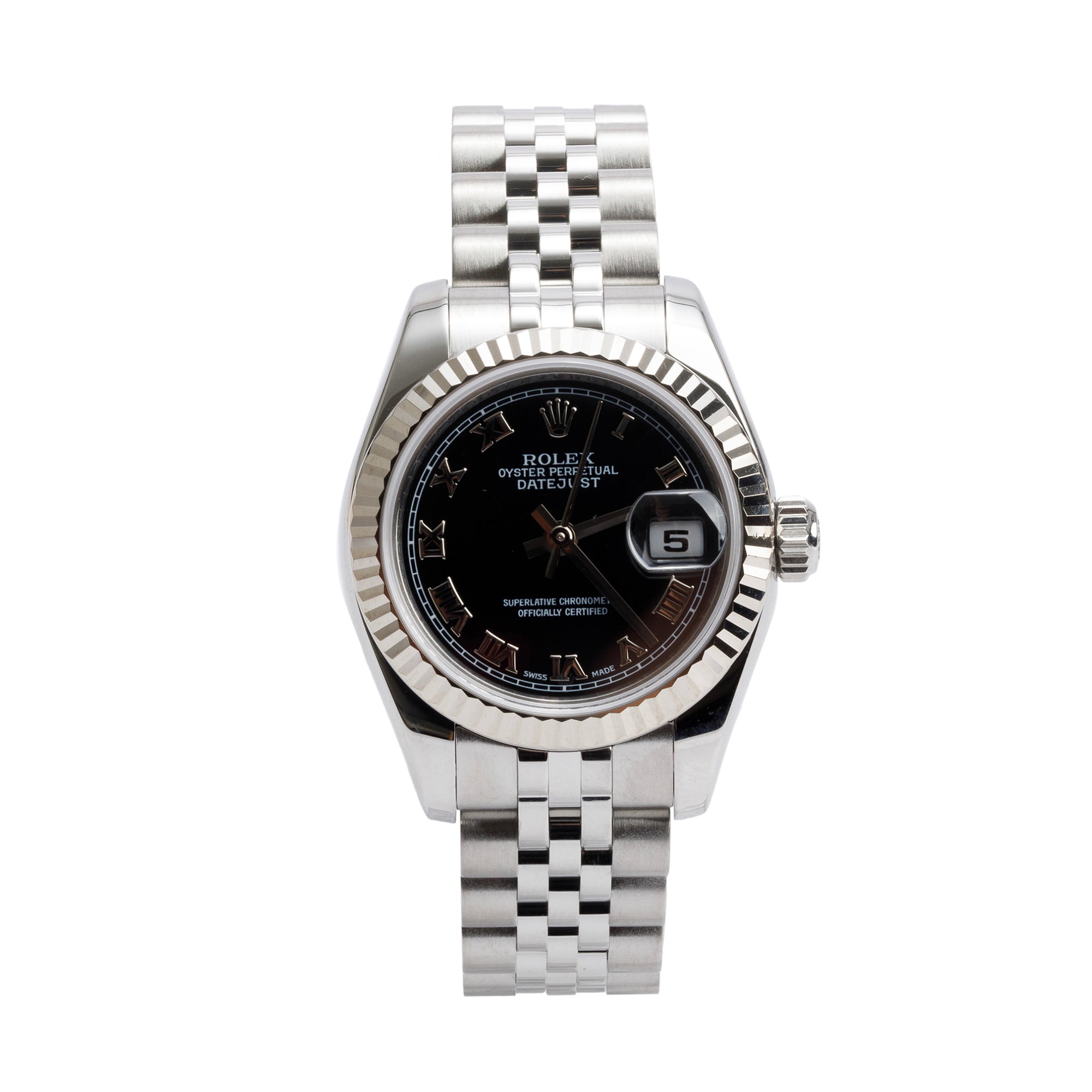 Rolex Stainless Steel Silver 26 MM Datejust Watch Black Dial 179174