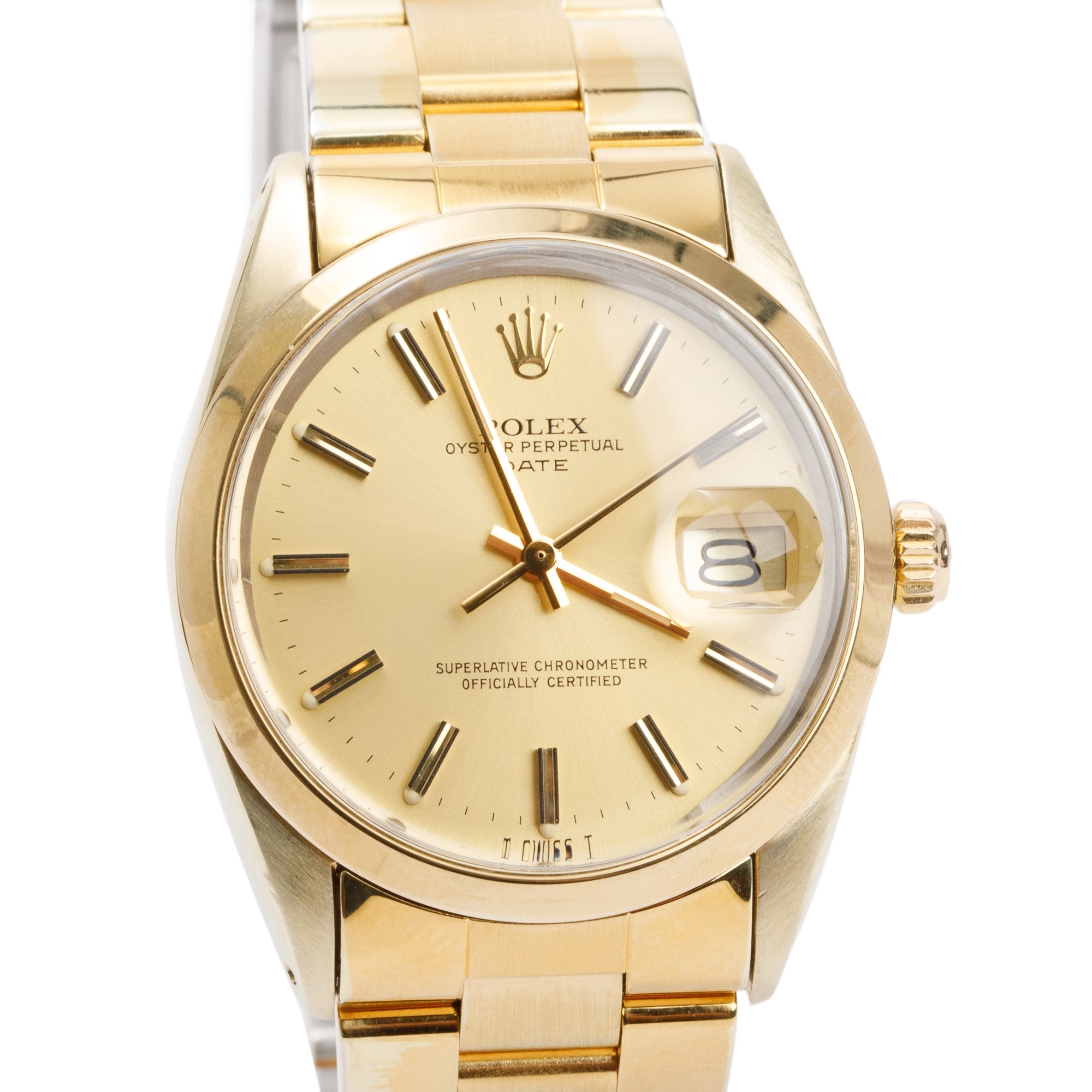 Rolex Vintage Gold-Plated Stainless Steel Oyster Perpetual Date 34 MM Watch w/ Box & Papers