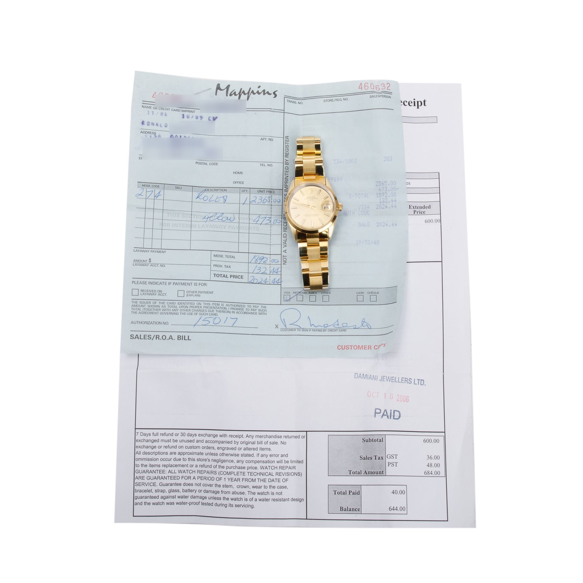 Rolex Vintage Gold-Plated Stainless Steel Oyster Perpetual Date 34 MM Watch w/ Box & Papers