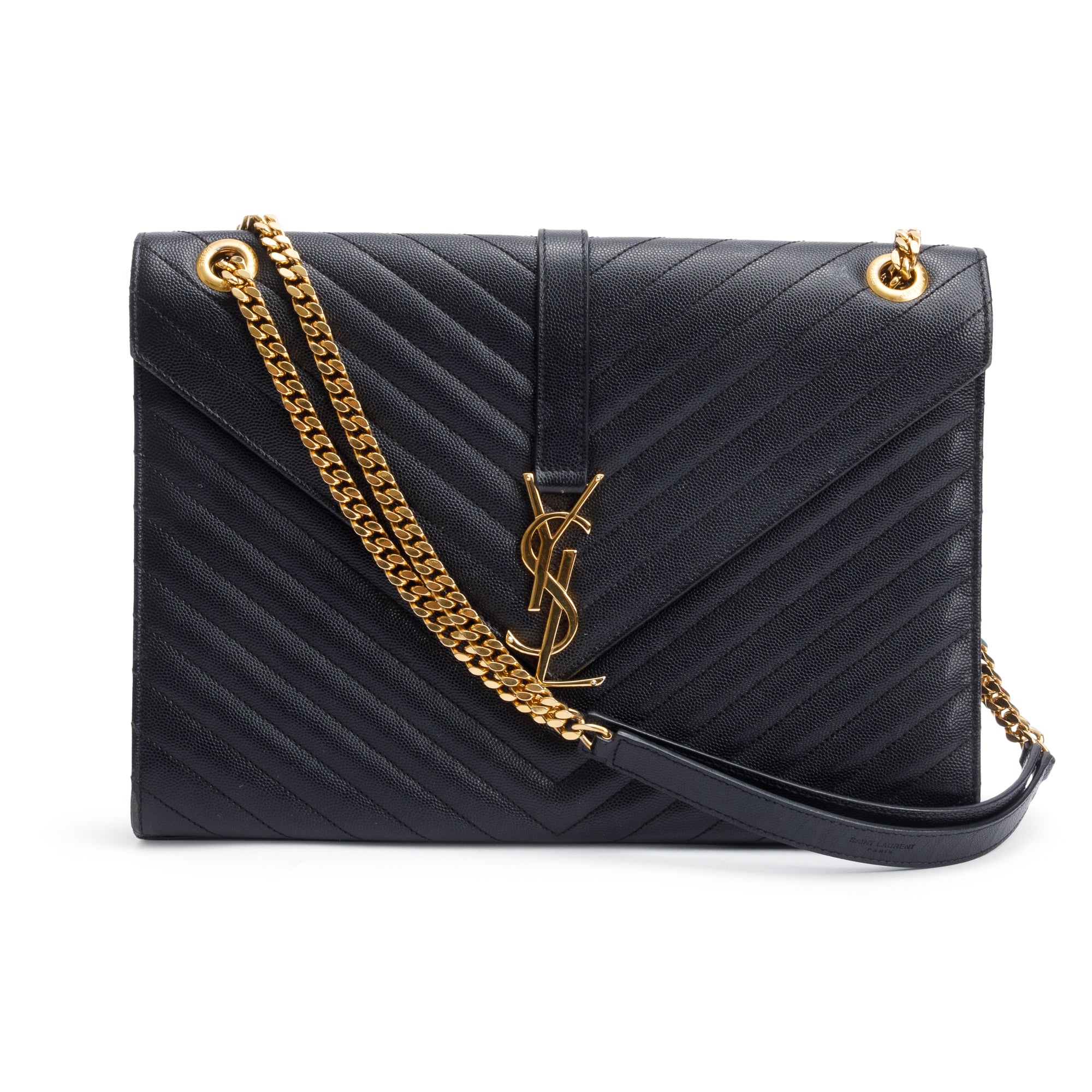Saint Black Quilted Grain De Poudre Leather Large Envelope Chain Bag