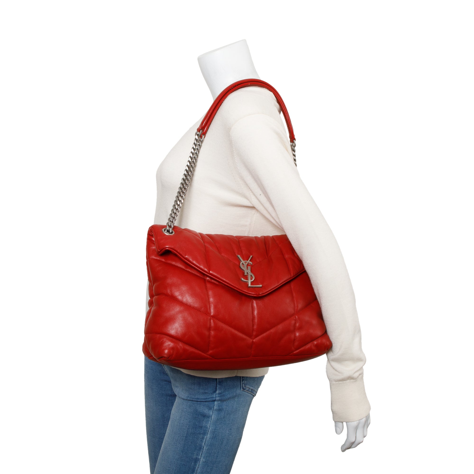 Saint Laurent 2019 Red Nappa Leather Medium Puffer Loulou Shoulder Bag