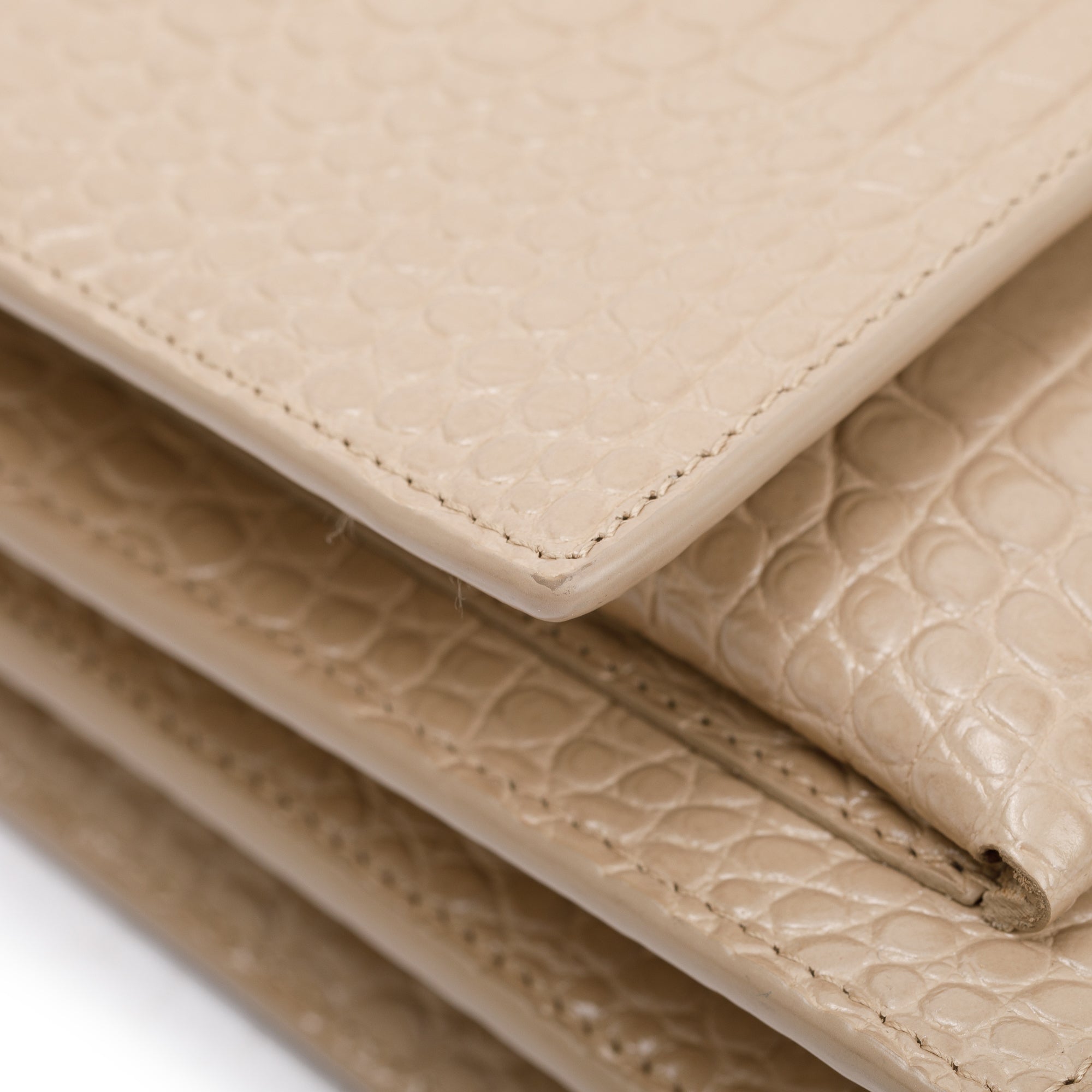 Saint Laurent 2020 Beige Crocodile Embossed Leather Medium Sunset Bag w/ Box