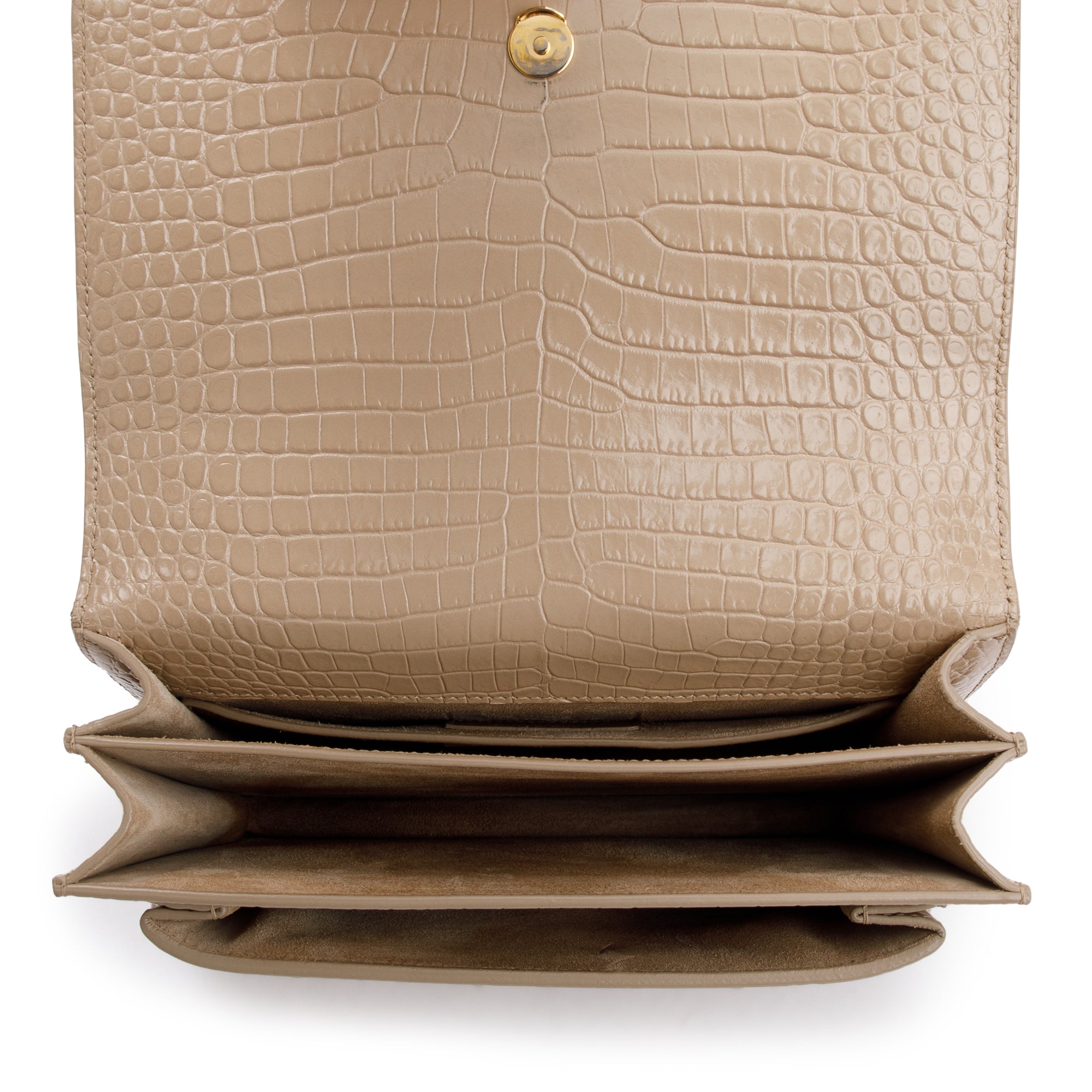Saint Laurent 2020 Beige Crocodile Embossed Leather Medium Sunset Bag w/ Box