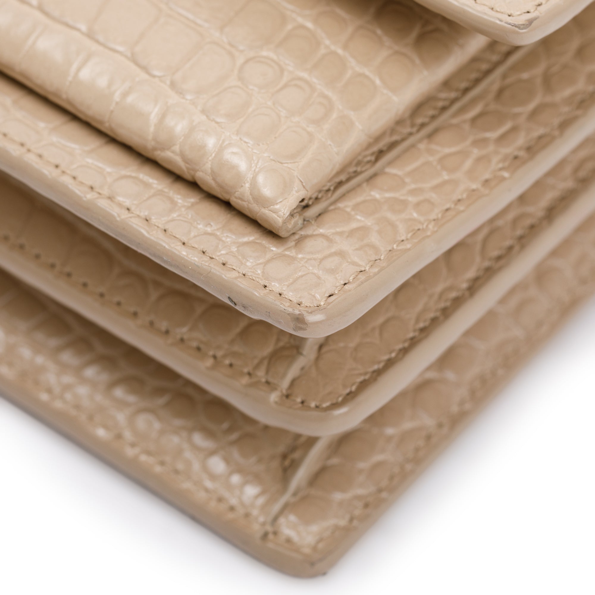 Saint Laurent 2020 Beige Crocodile Embossed Leather Medium Sunset Bag w/ Box