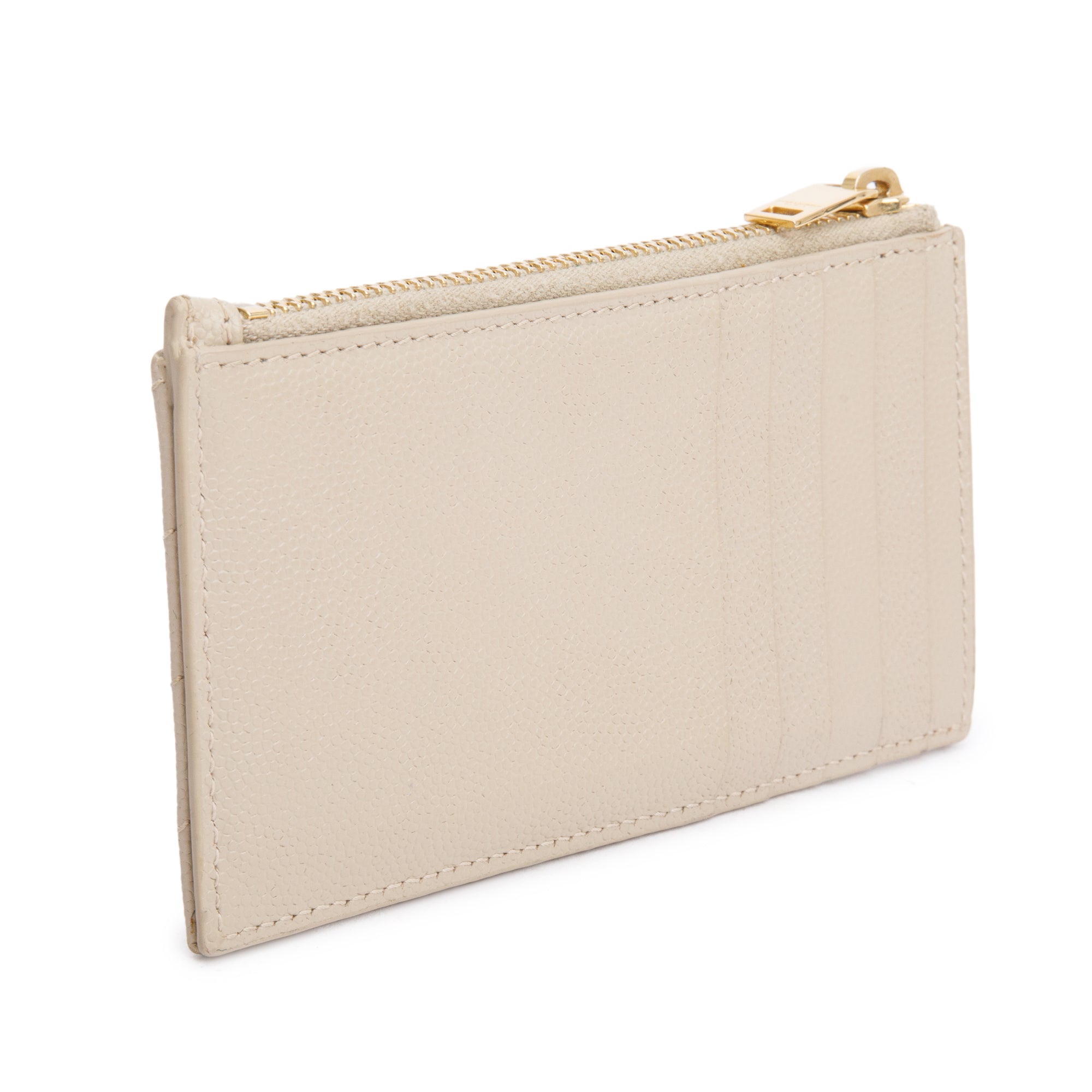 Saint Laurent 2020 Beige Grain De Poudre Embossed Leather Cassandre Matelasse Fragments Zipped Card Case