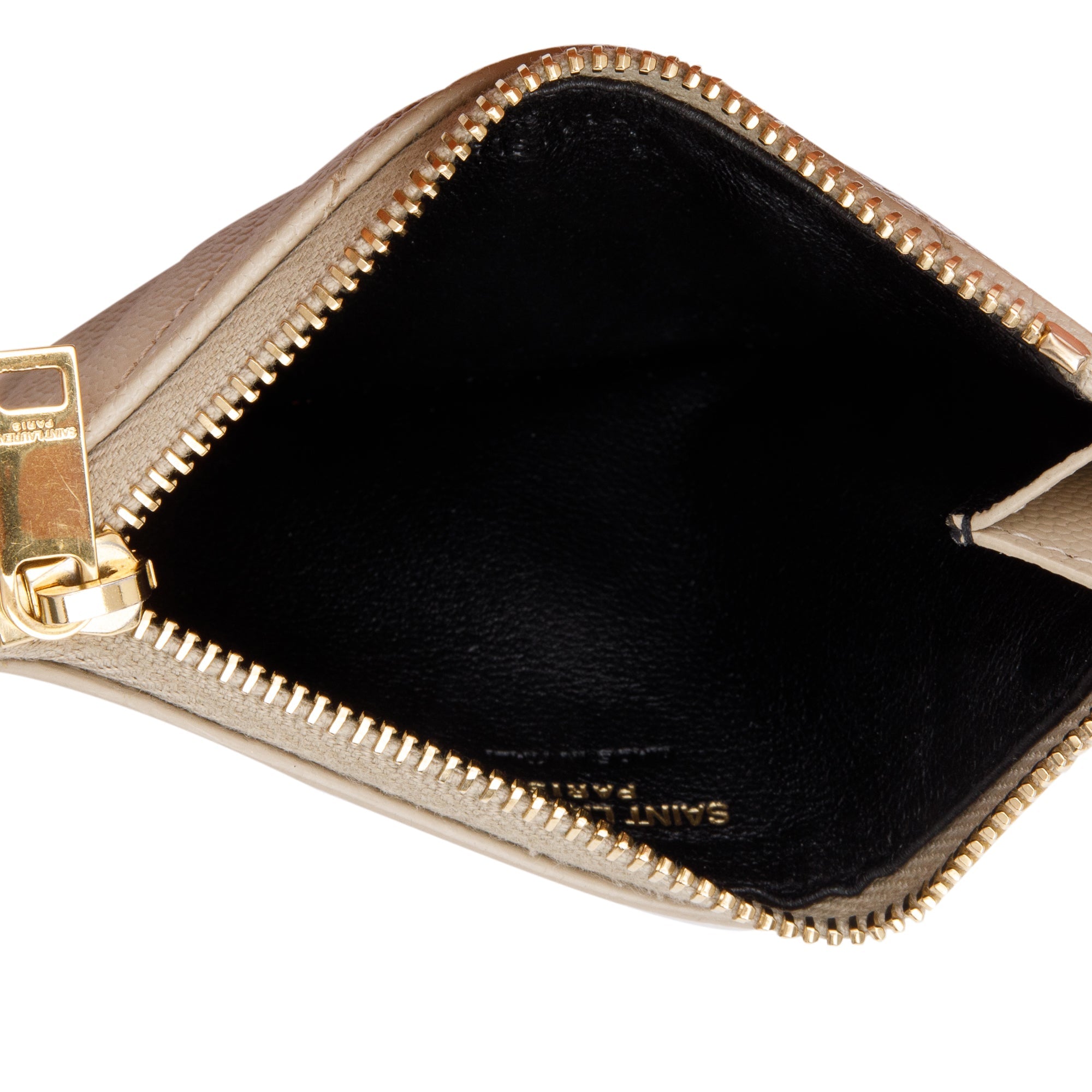 Saint Laurent 2020 Beige Grain De Poudre Embossed Leather Cassandre Matelasse Fragments Zipped Card Case