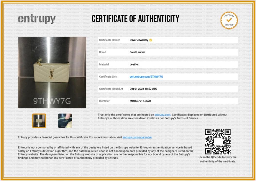 Saint Laurent 2020 Beige Grain De Poudre Embossed Leather Cassandre Matelasse Fragments Zipped Card Case