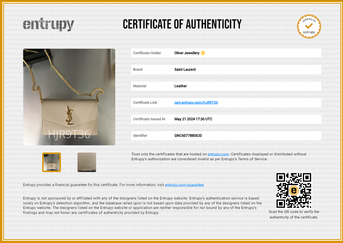 Saint Laurent 2020 Beige Grain De Poudre Leather Uptown Chain Wallet w/ Box & Insert