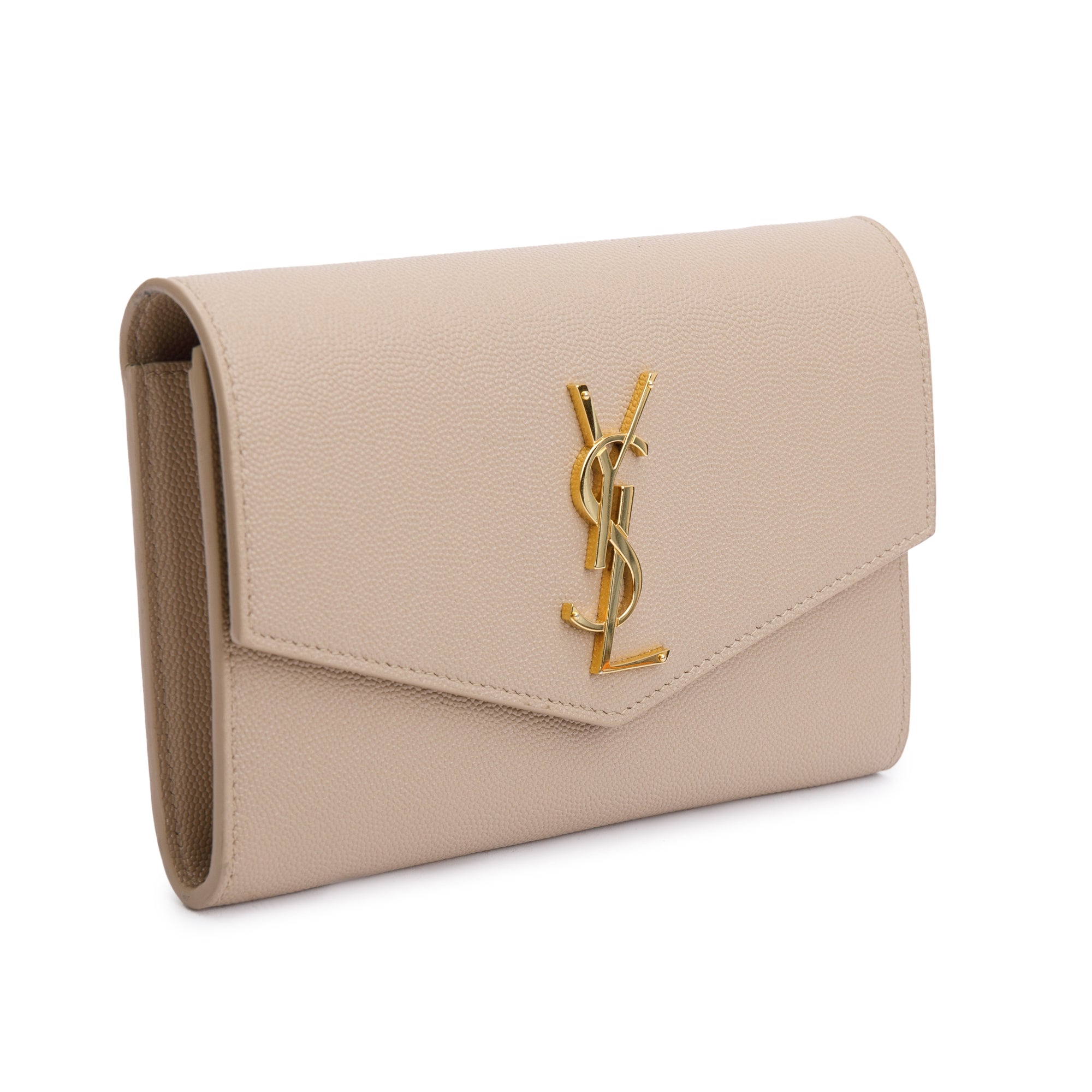 Saint Laurent 2020 Beige Grain De Poudre Leather Uptown Chain Wallet w/ Box & Insert