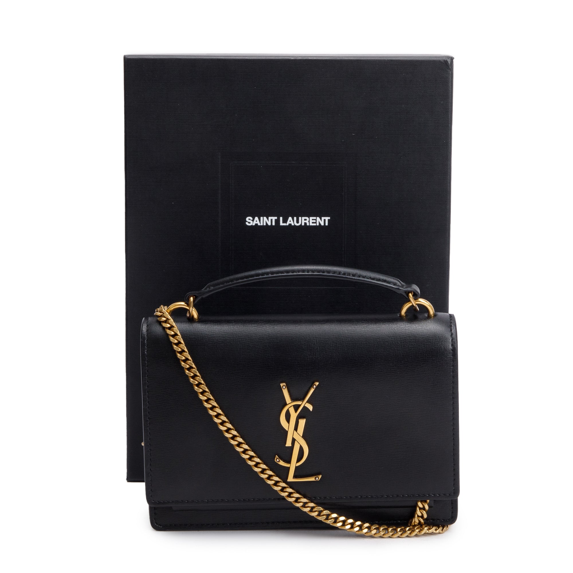 Saint Laurent 2020 Black Calfskin Leather Sunset Chain Wallet w/ Box