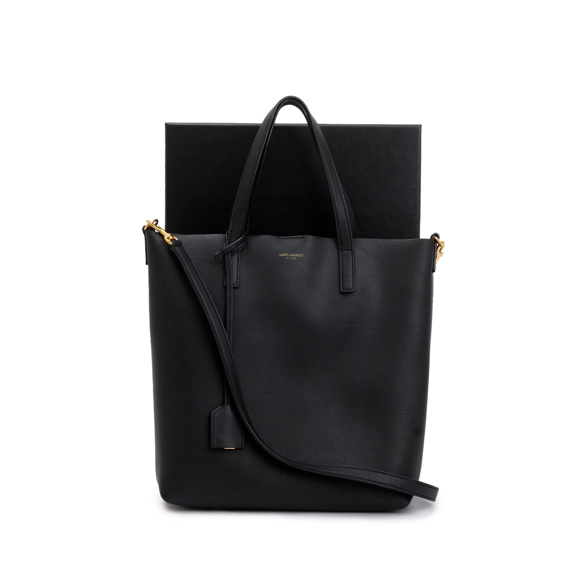 Saint Laurent 2020 Black Calfskin Leather Toy Shopping Tote w/ Strap & Box