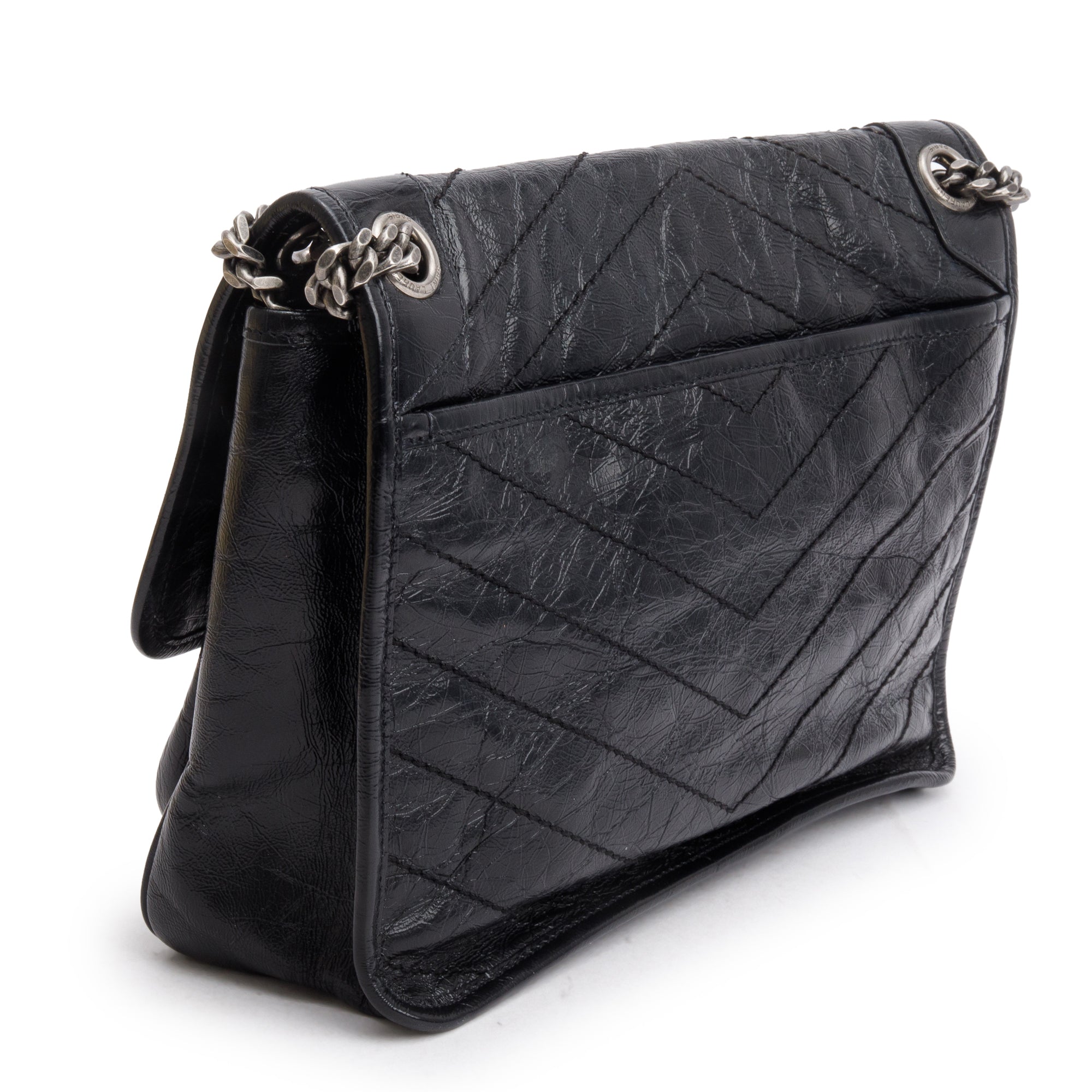 Saint Laurent 2020 Black Crinkled Calfskin Leather Medium Niki Shoulder Bag